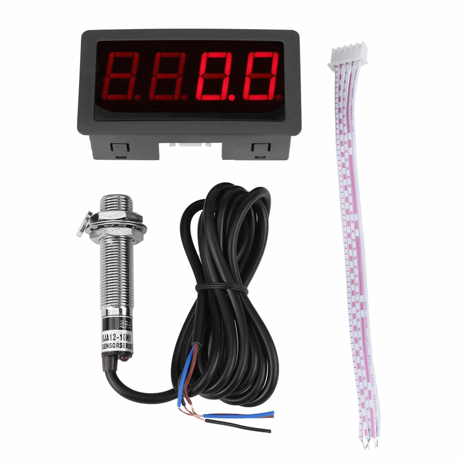 Tacómetro Digital LED Rojo/Azul + Sensor Hall NPN Medidor de Velocidad RPM