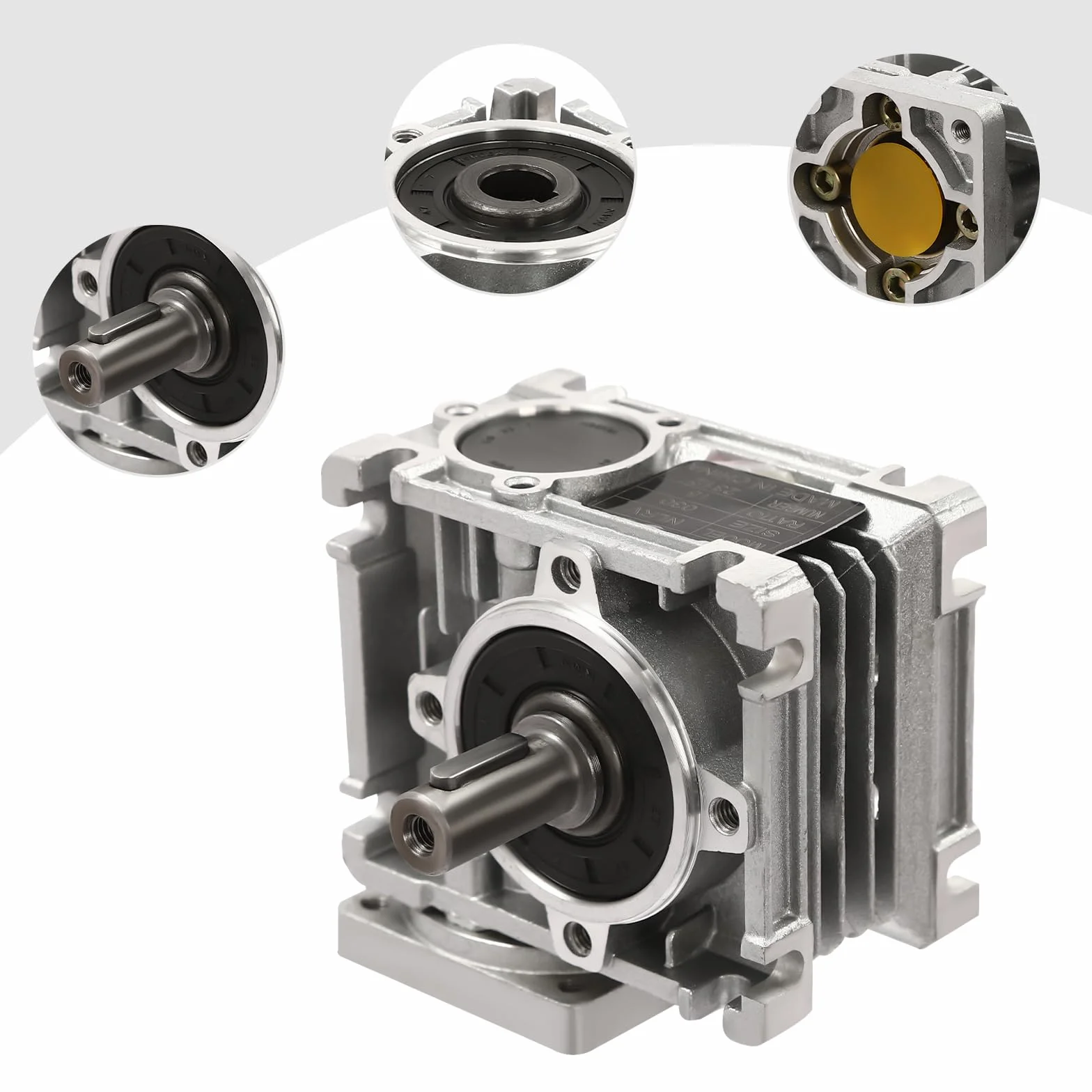 Reductor de engranaje helicoidal con brida cuadrada, relación 15:1, 0-1500 rpm, carcasa de aluminio