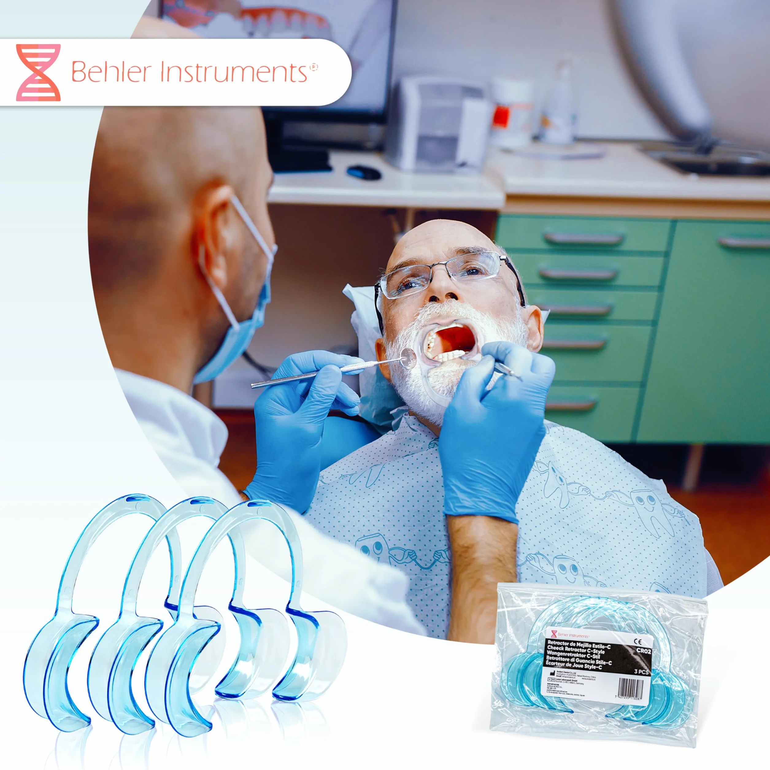Retractor dental en forma de C para adultos – Pack de 3 abre bocas – Separadores de mejillas y labios, material de grado médico, reutilizables y esterilizables