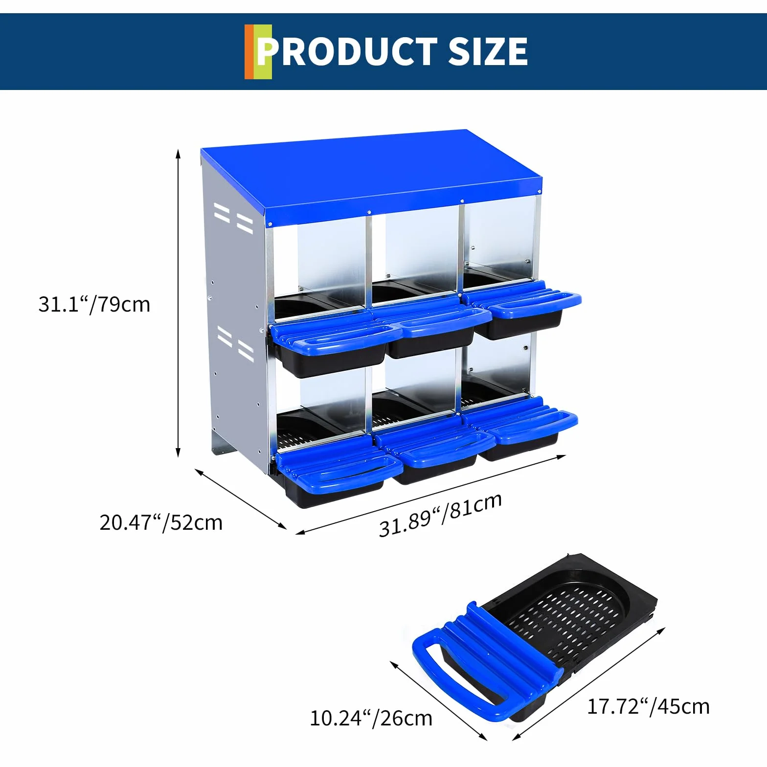 Garvee Caja De Anidación para Gallinas 6 Compartimentos Acero Galvanizado Antióxido Tapa Extraíble