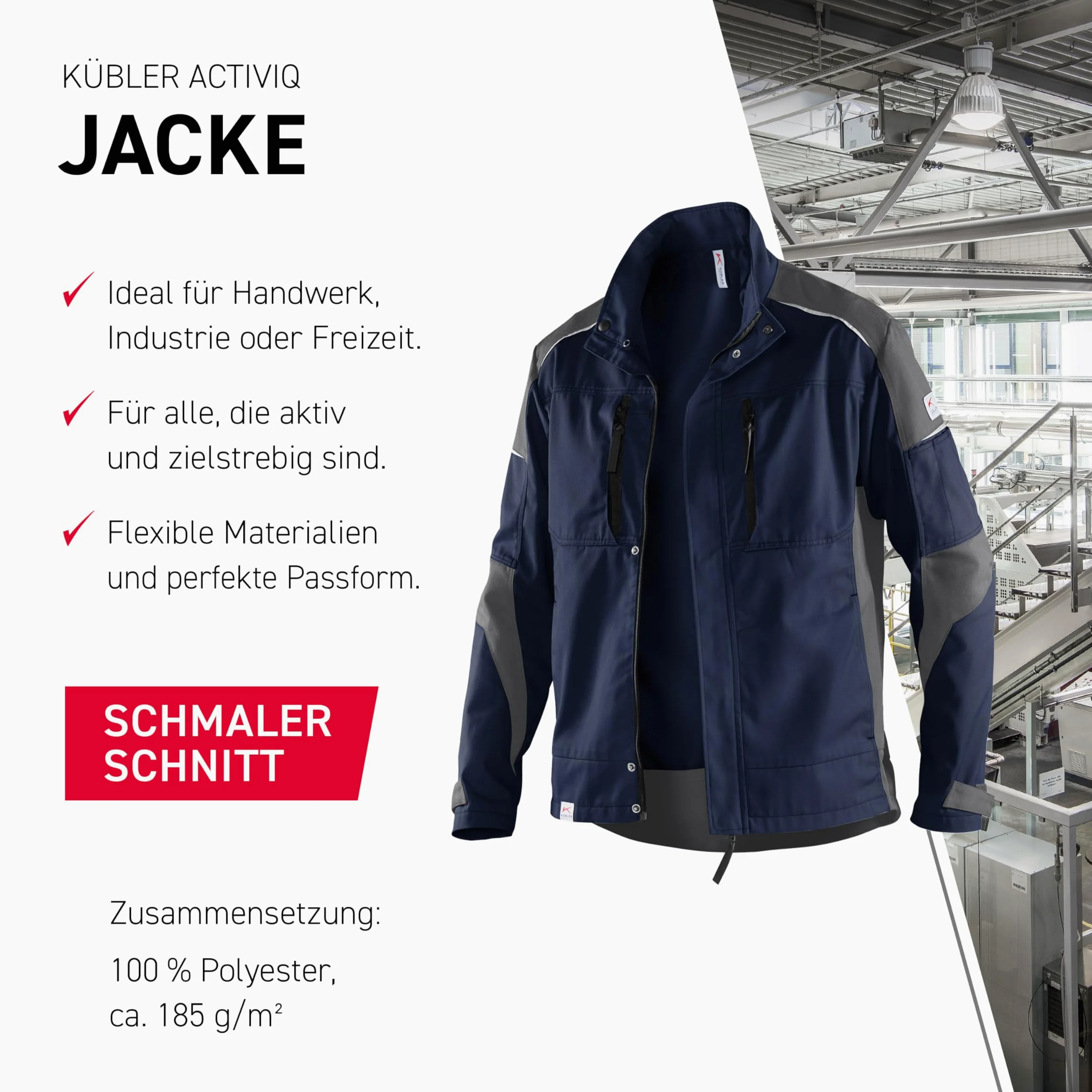 Kübler 12505365-4897-M Classiq Activiq - Chaqueta de trabajo (talla M), color azul oscuro y gris