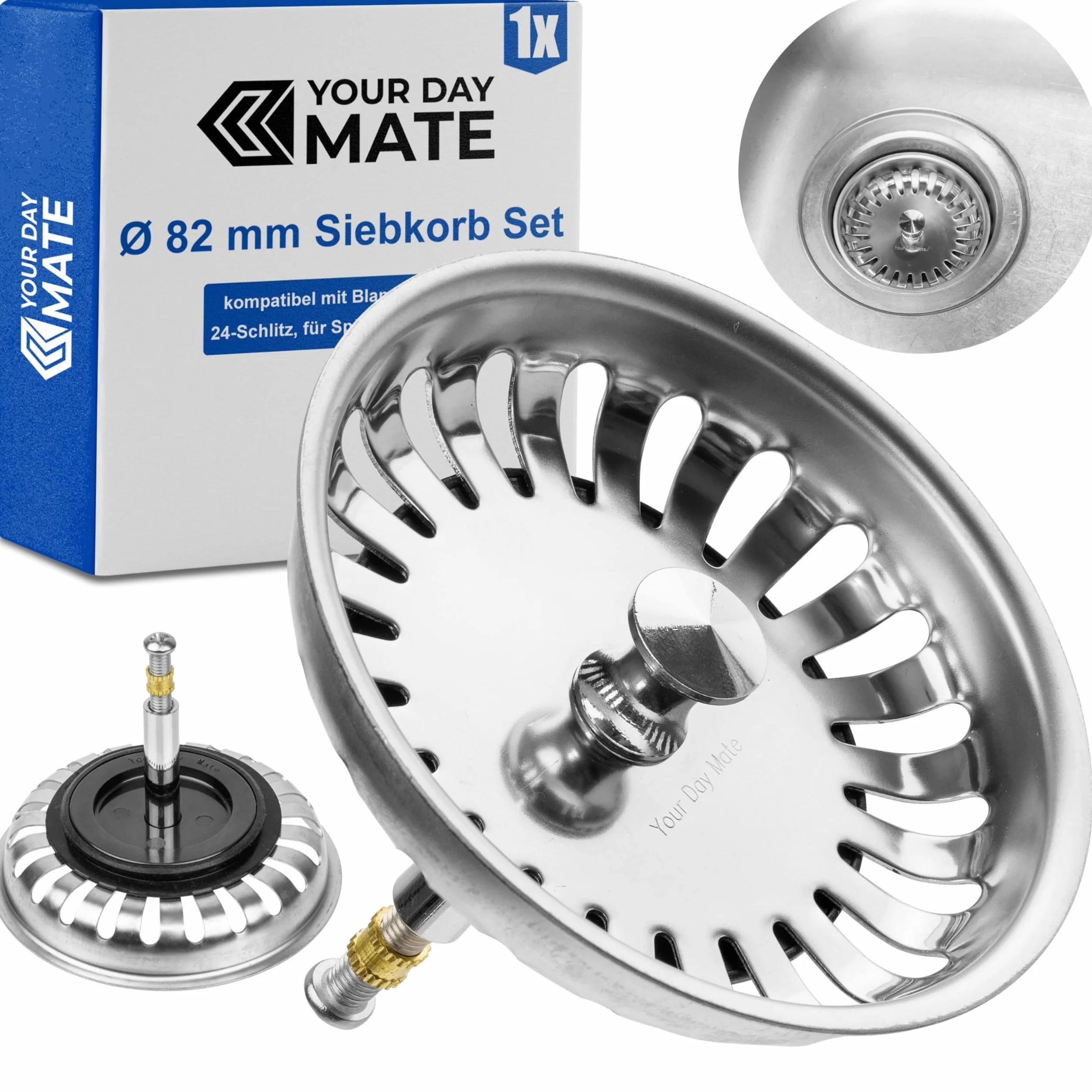 Cesto Colador para Fregadero de Cocina Ø 82 mm Recambio 125555 Compatible 3,5" Blanco 24 Ranuras