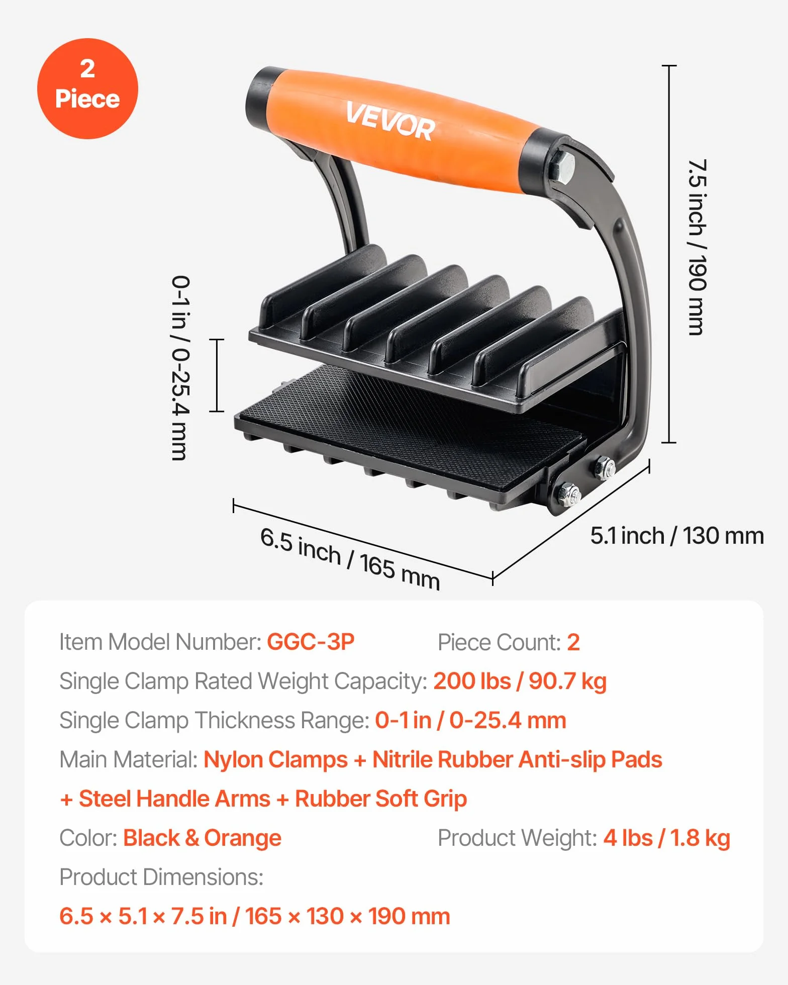 VEVOR Transportador de Contrachapado Ajustable 0-25,4 mm, Herramienta para Paneles de Yeso con Agarres Antideslizantes, Carga 90,7 kg