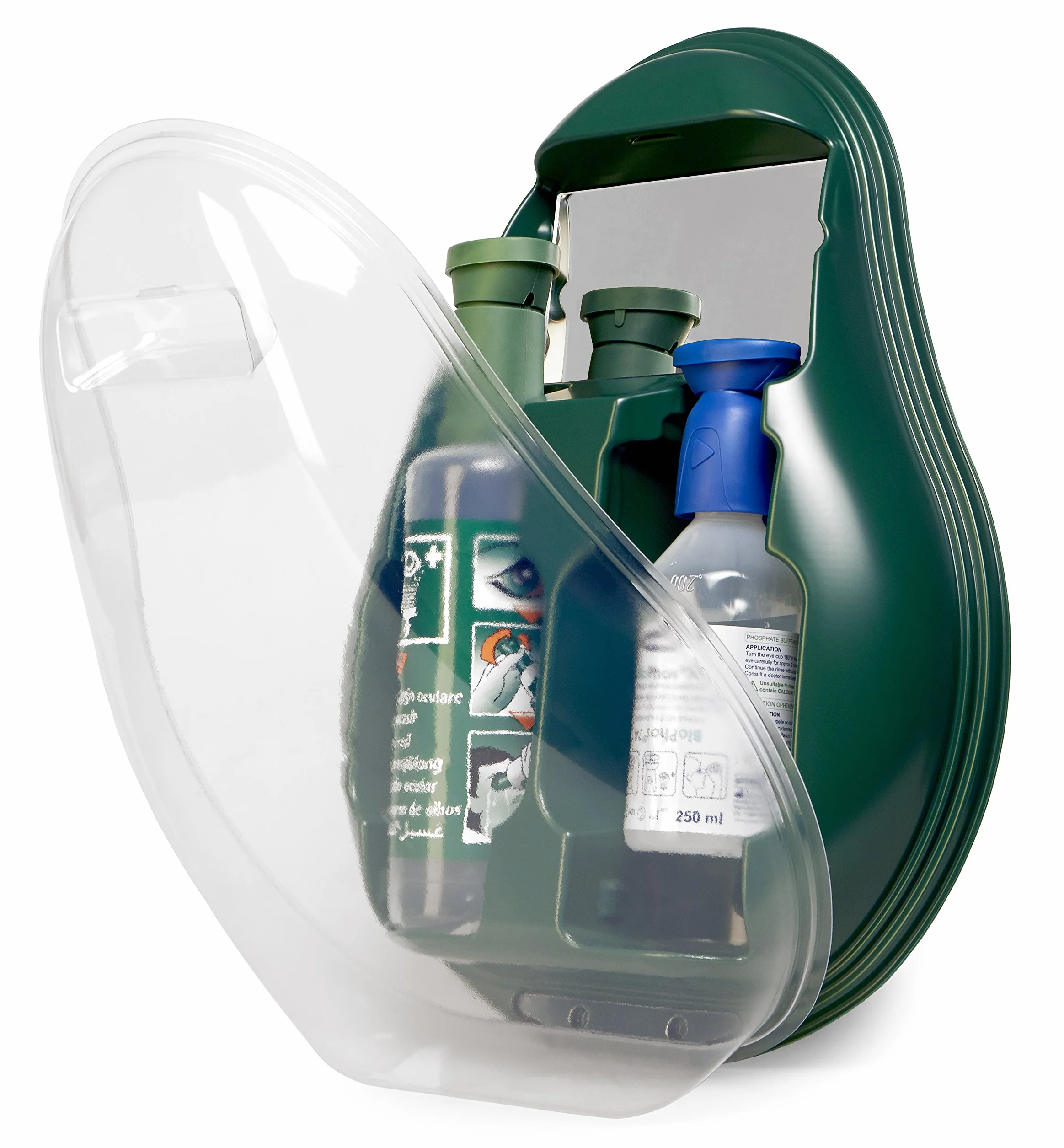 MedX5 Ducha Ocular de Emergencia, Lavado de Ojos con Solución Salina 0,9% y BioPhos 74, Estación con Espejo