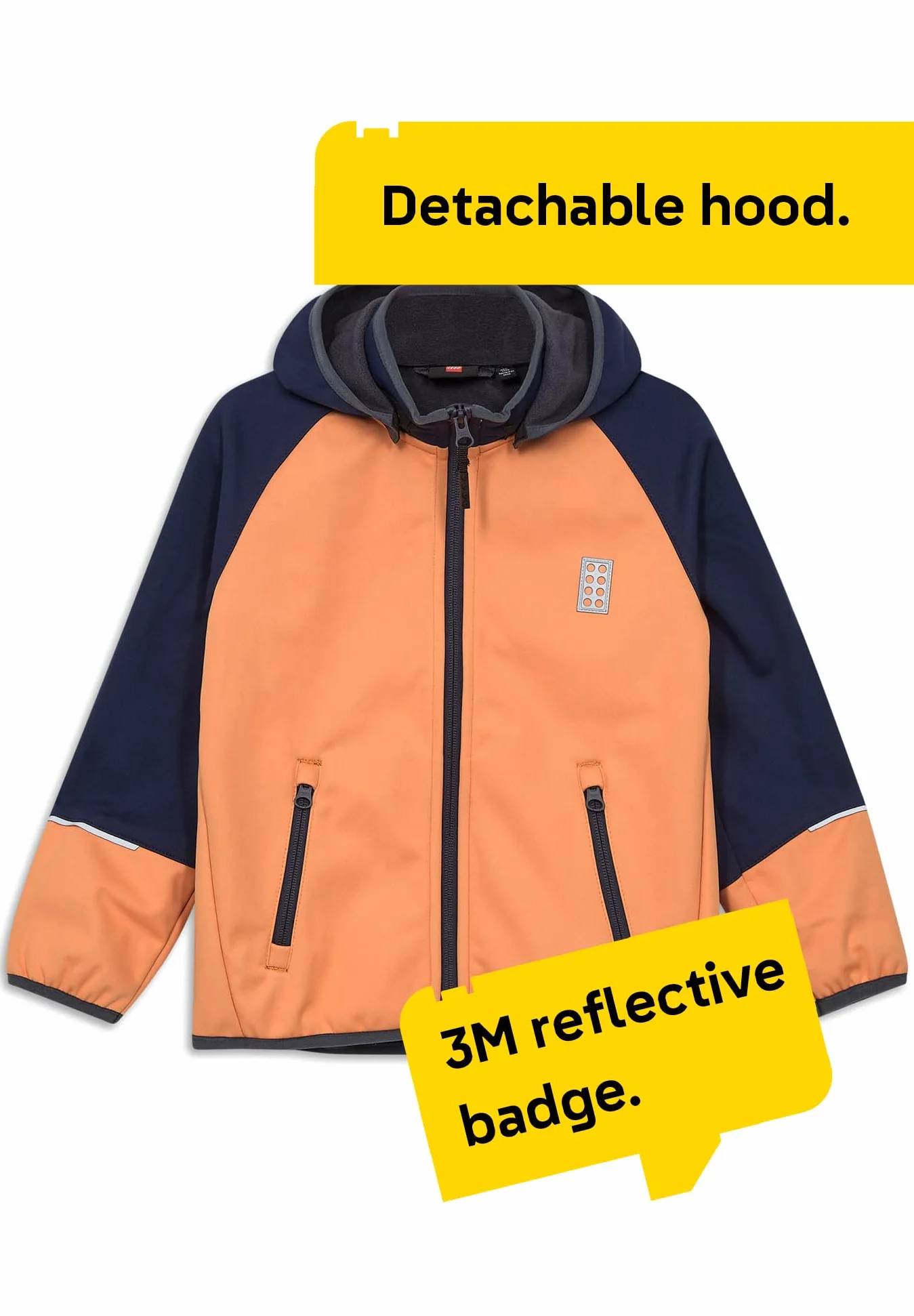 LEGO Chaqueta softshell para niños y niñas – Chaqueta de entretiempo resistente al viento e impermeable con capucha desmontable | Reflectores y forro polar