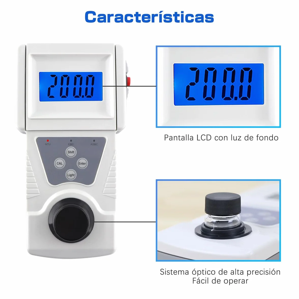 Turbidímetro Portátil 0-200 NTU Medidor de Turbidez Agua con Solución Estándar de Formacina