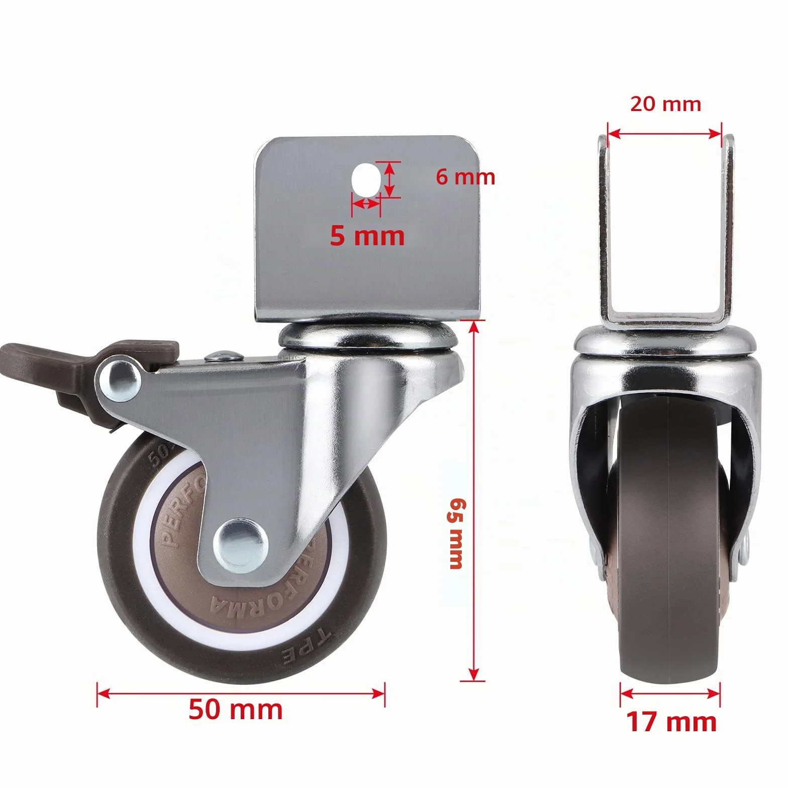 Skelang Ruedas Giratorias Tipo U 50mm con Freno de Goma para Muebles, Capacidad 27kg