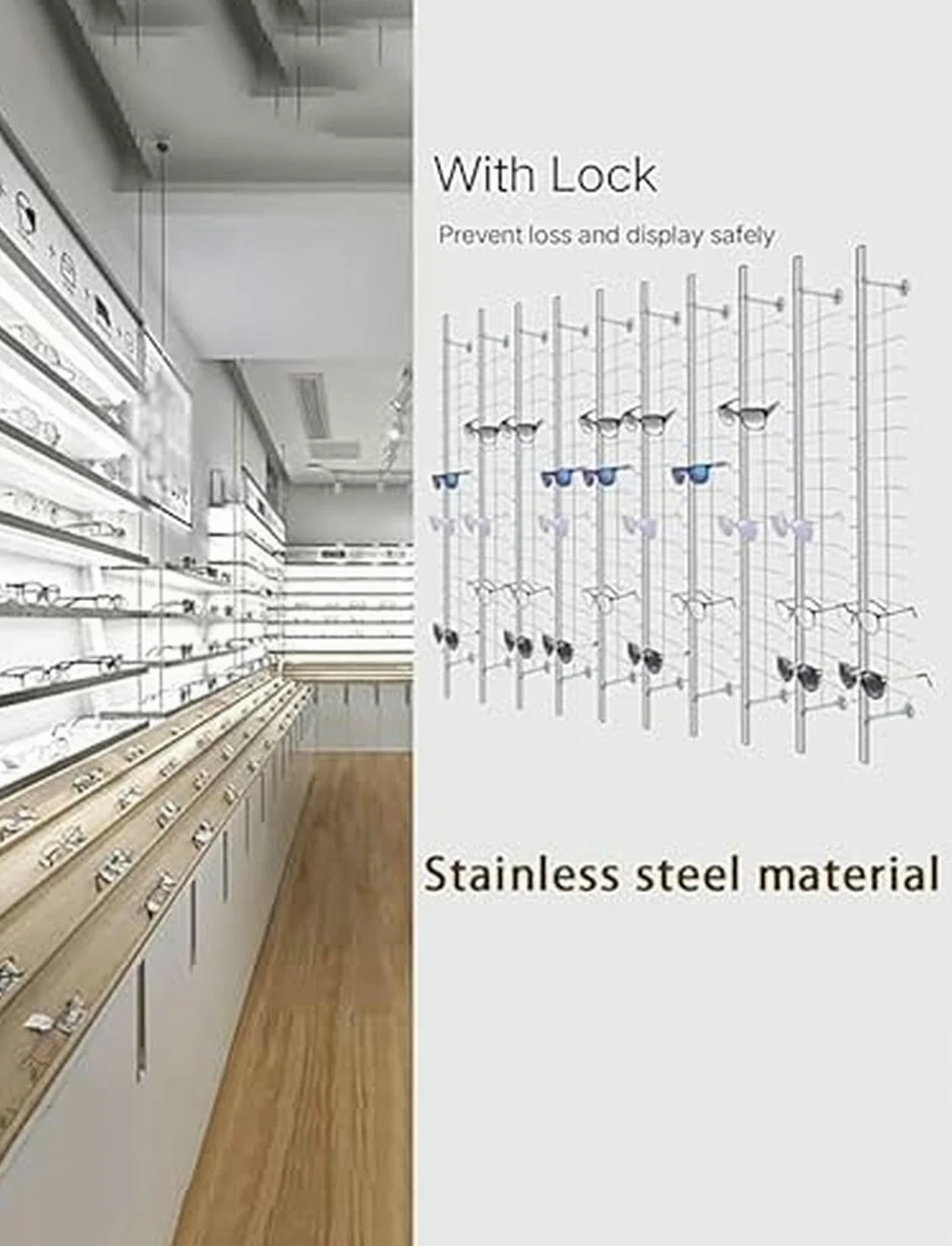 CNPRAZ Soporte de Pared para Gafas con Cerradura, Organizador Seguro para Colgar Gafas de Sol y Gafas, solución de Ahorro de Espacio para Tiendas minoristas y Uso doméstico