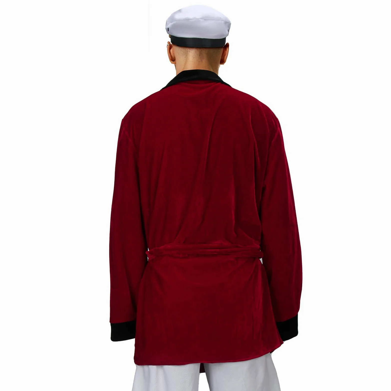 Hefner - Pijama de terciopelo rojo para hombre, con cinturón, sombrero de capitán, accesorios de pipa falsa, disfraz de Halloween