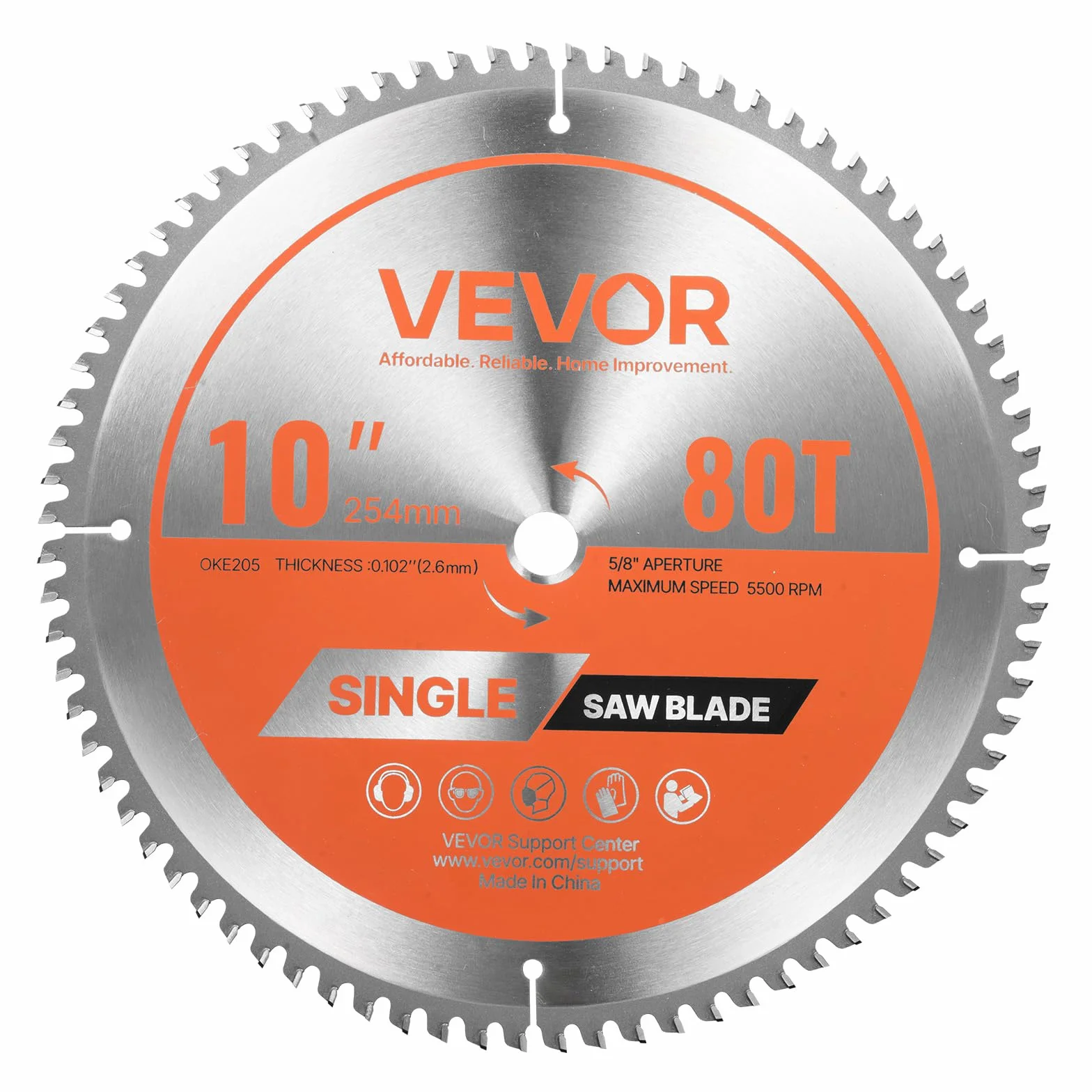 VEVOR Hoja de Sierra Circular 254 mm 80 Dientes Aleación Mandril 15,875 mm Corte Aluminio