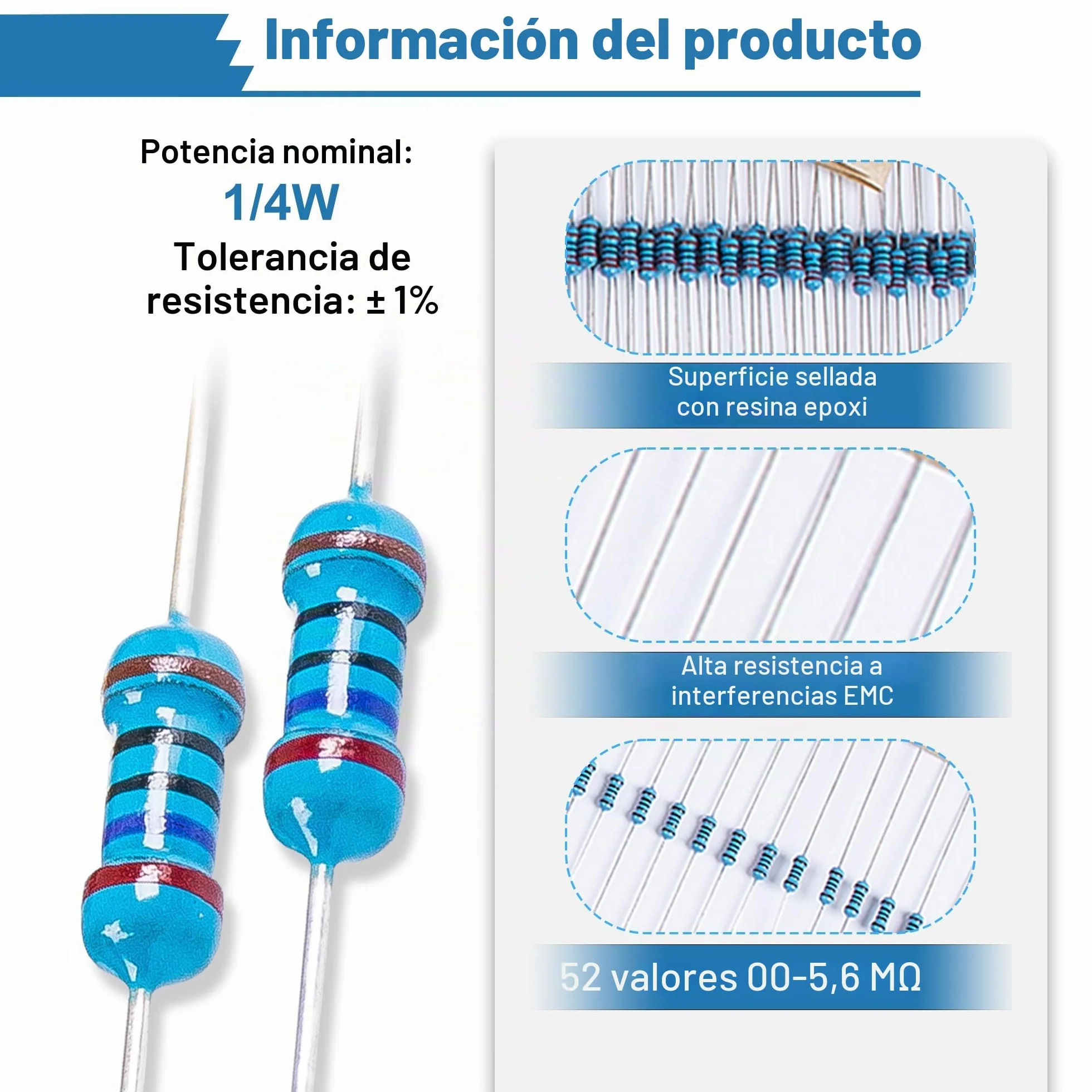 Miuzei 1475 Piezas Surtido de Resistencias Electronica Kit 1/4W ±1% 0 Ohm a 5.6M Ohm alta precisión