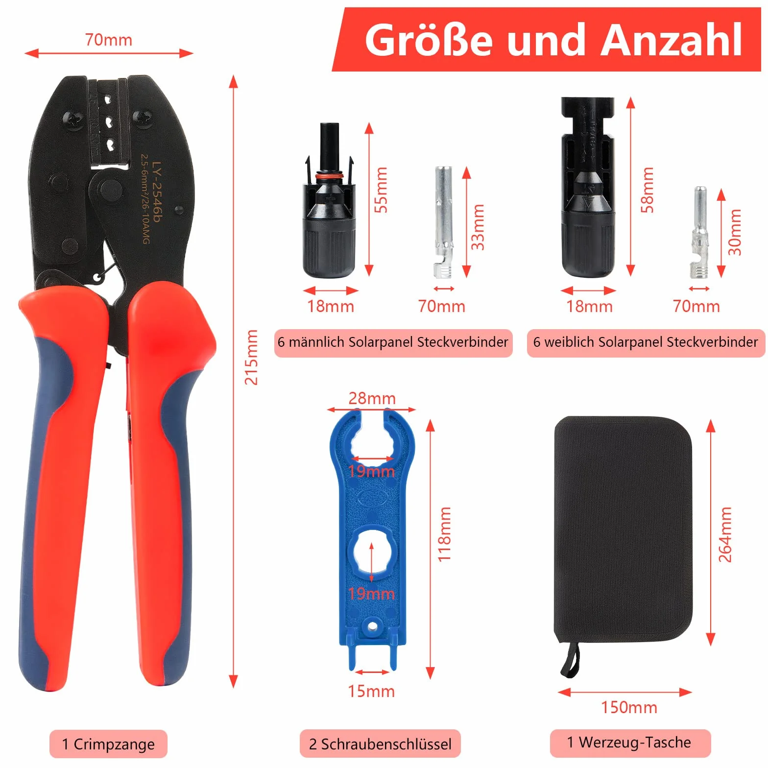 EIEVEY Alicates Engarzadores Solares Kit para Cables PV 2.5/4/6mm²