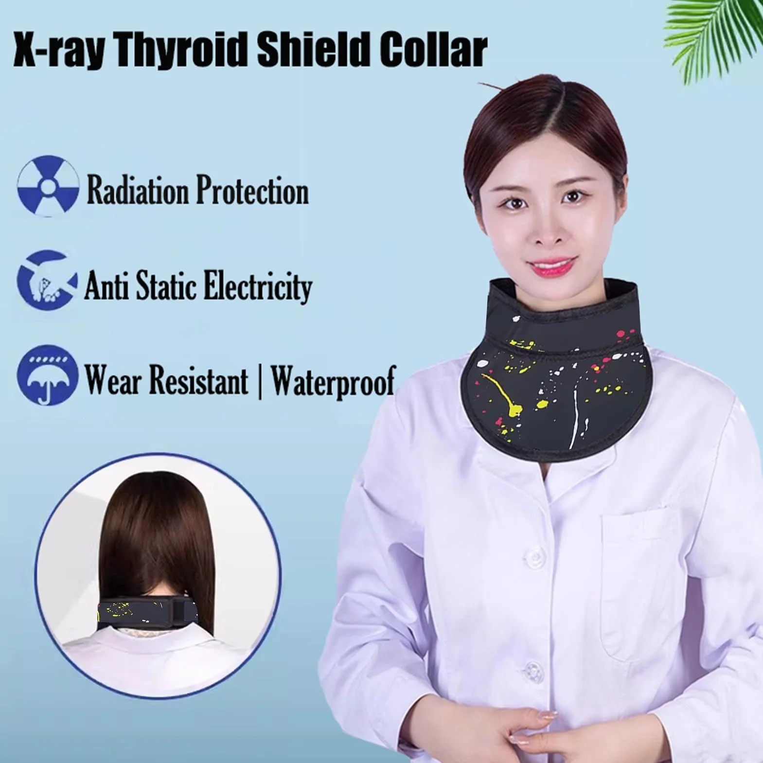 Delantal de Plomo Collar Protector de Tiroides con Protección Contra Rayos X, Negro, 0,35 mm Pb