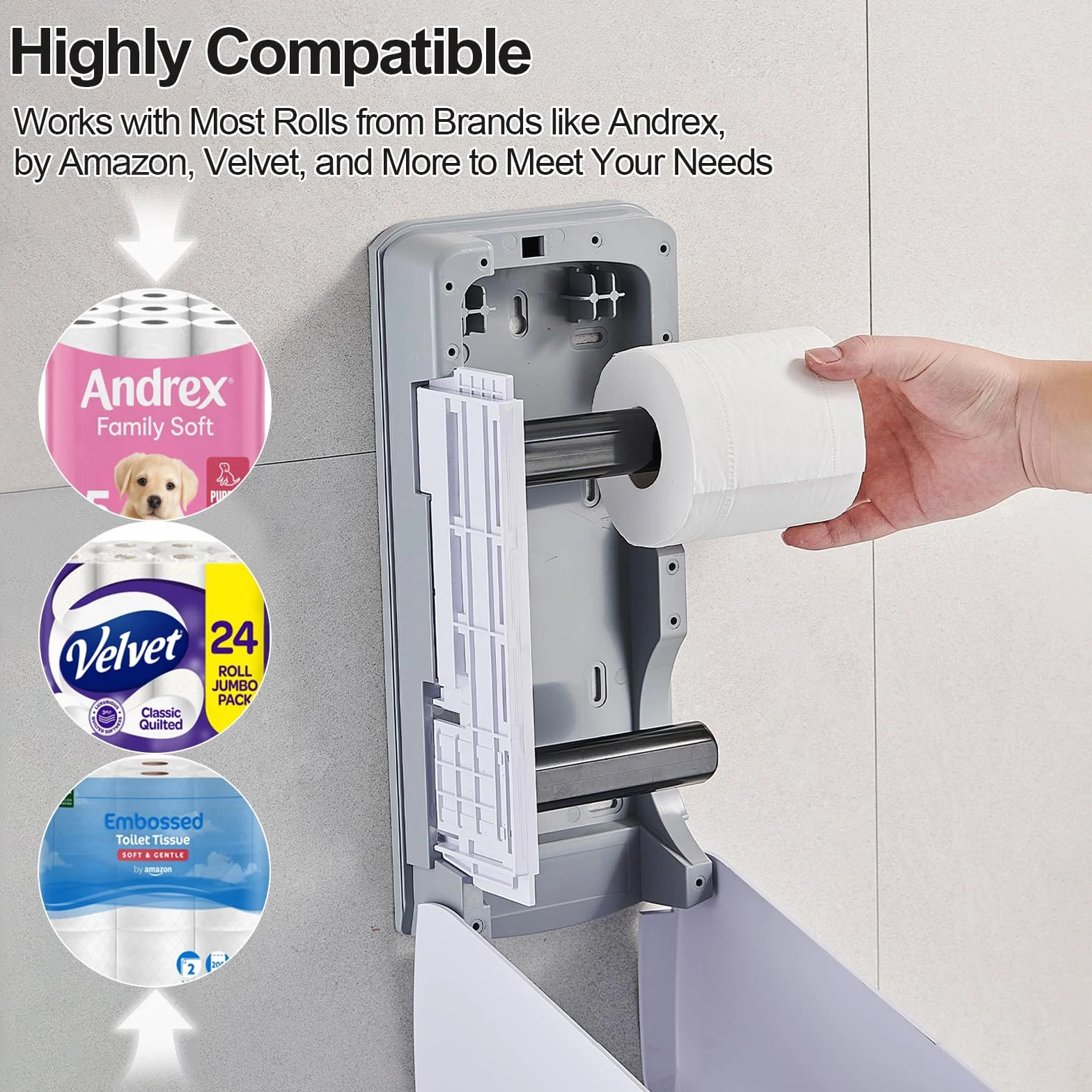 Pollock Dispensador de Doble Rollo de Papel Higiénico, Montaje en Pared, Gran Capacidad, Blanco