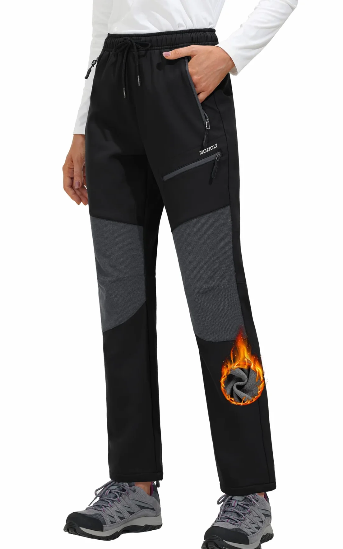 MOCOLY Pantalones Trekking Mujer Invierno Impermeable Montaña Senderismo Esquí Pantalones Térmicos con Forro Polar Pantalones Deportivos para Caza al Aire Libre Ciclismo Trabajo