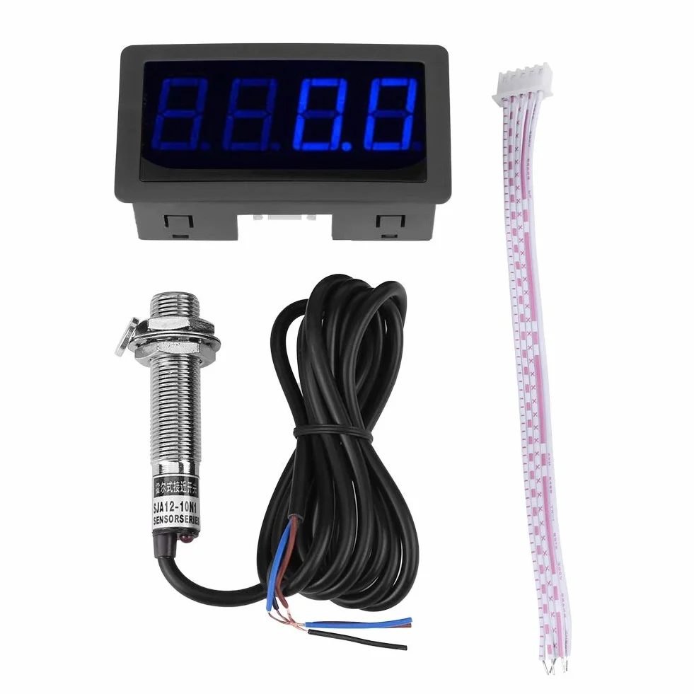 Samfox Tacómetro Digital LED RPM Medidor de Velocidad con Sensor Hall NPN Azul