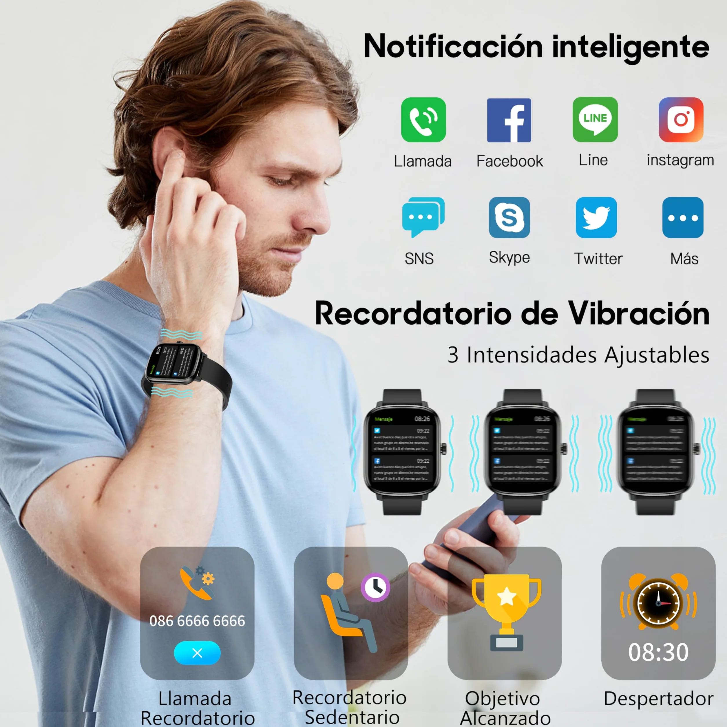 KALINCO Reloj Inteligente Mujer Hombre, 1,69” Smartwatch con Presión Arterial Whatsapp Notificación Frecuencia Cardíaca SpO2 Sueño Podómetro Pantalla Dividida Reloj Deportivo para Android iOS
