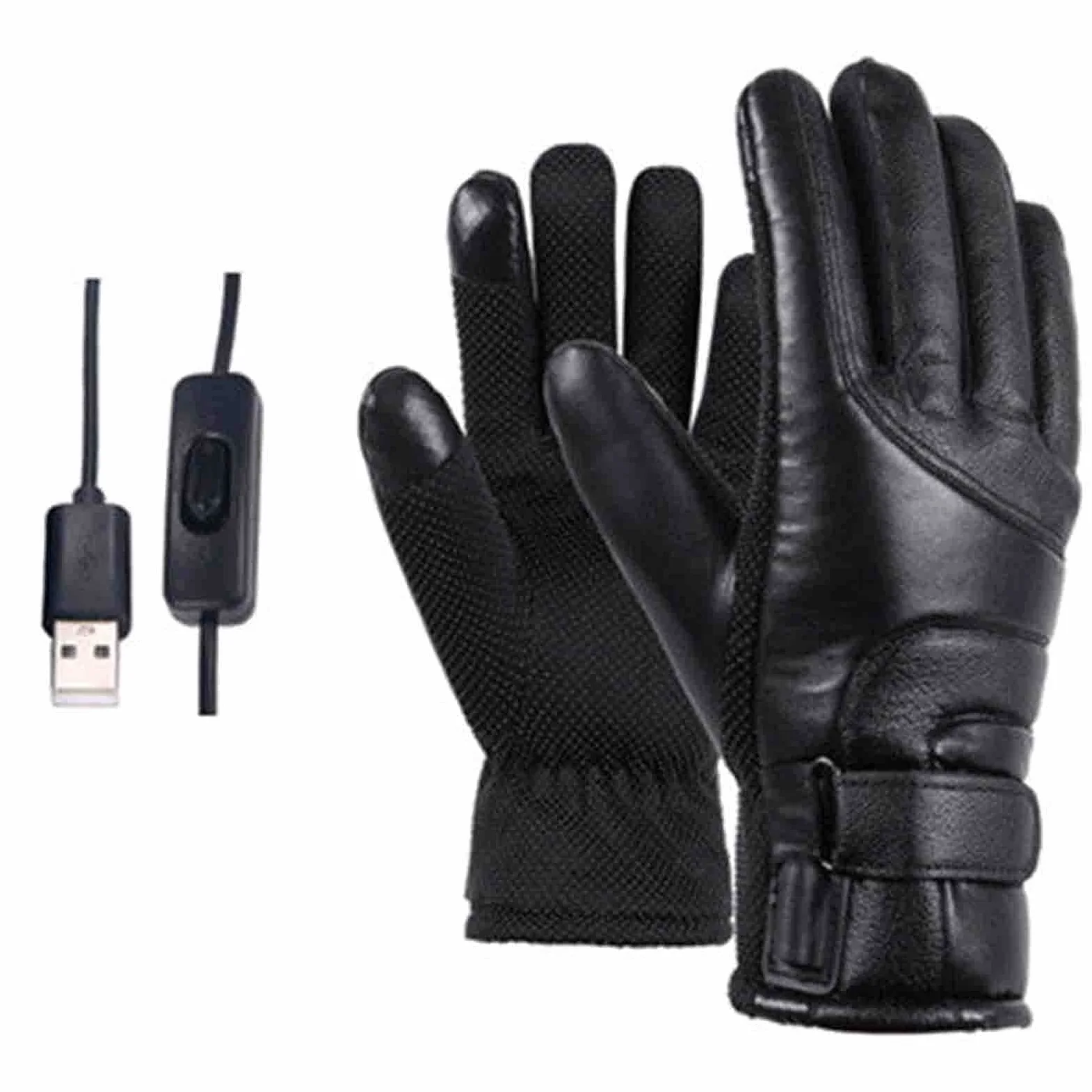 Guantes térmicos Guantes térmicos de Invierno eléctricos Pantalla táctil USB Cuero Impermeable Negro para Mujeres Hombres Esquí Ciclismo