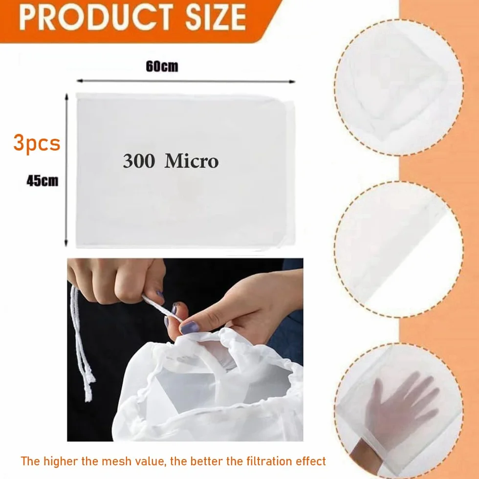 Bolsa Filtro Nylon 300 Micras 45x60cm Saco Filtración Prensa 3 Unidades