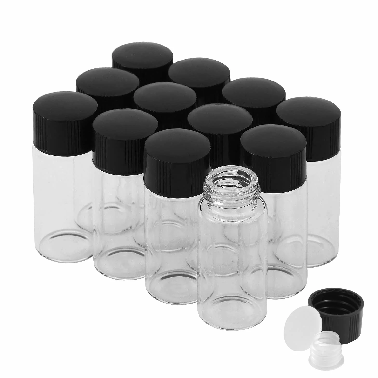 Viales de Vidrio 10 ml con Tapón de Rosca y Tapón Interior de Plástico, 12 Unidades