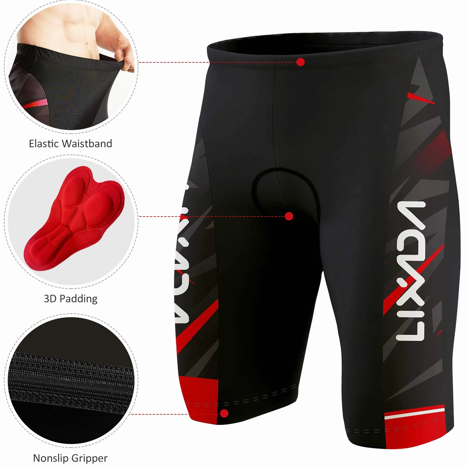 Lixada - Camiseta de ciclismo de manga corta para hombre, transpirable, manga corta, acolchada, para ciclismo, deportes al aire libre