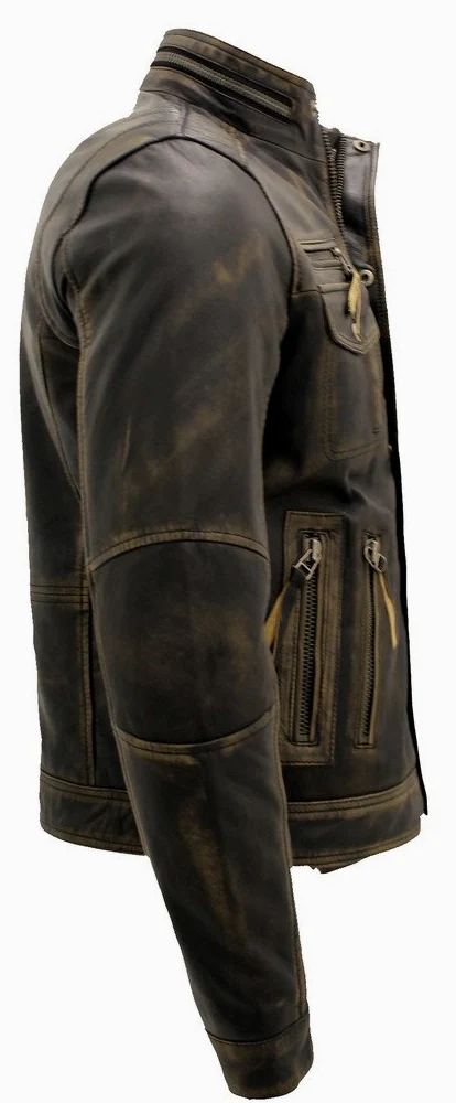 Infinity Leather Negro de la vendimia caliente Brando chaqueta de motociclista de cuero de los hombres