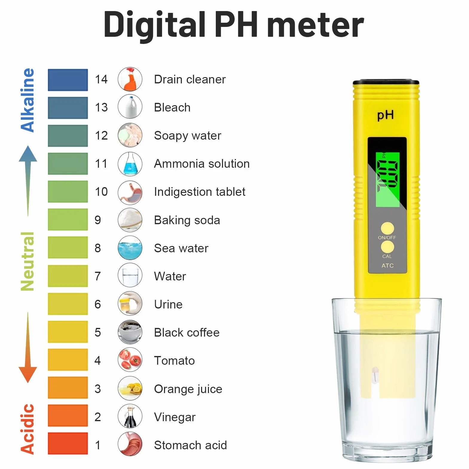 Medidor de PH Digital LCD Portátil Alta Precisión 0,01 0-14 N03-PH Acidity Meter