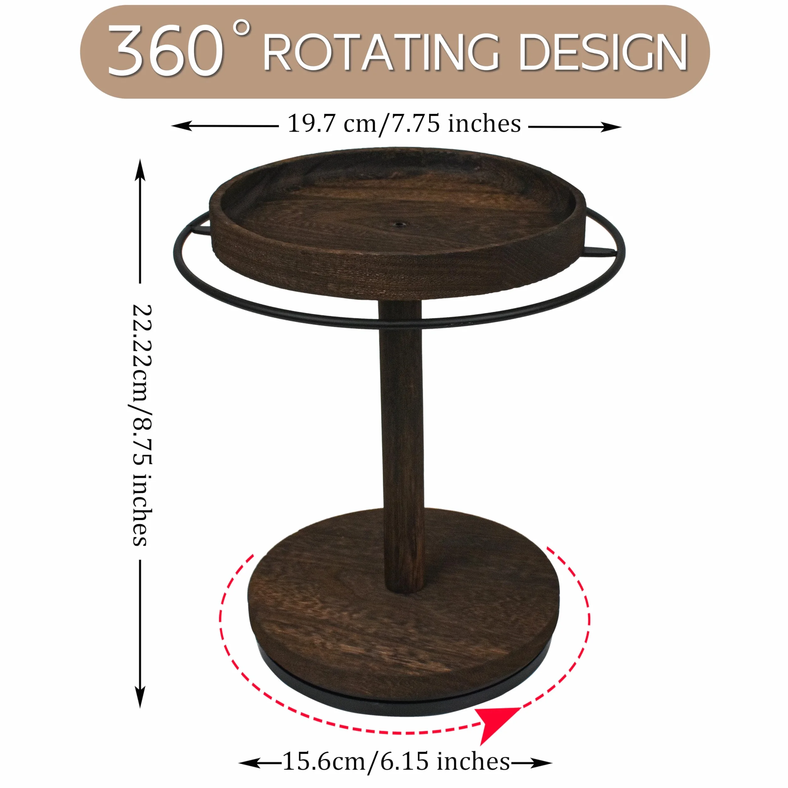 Organizador giratorio 360° para gafas de sol con bandeja de madera y base de vidrio, expositor de almacenamiento múltiple para mesa