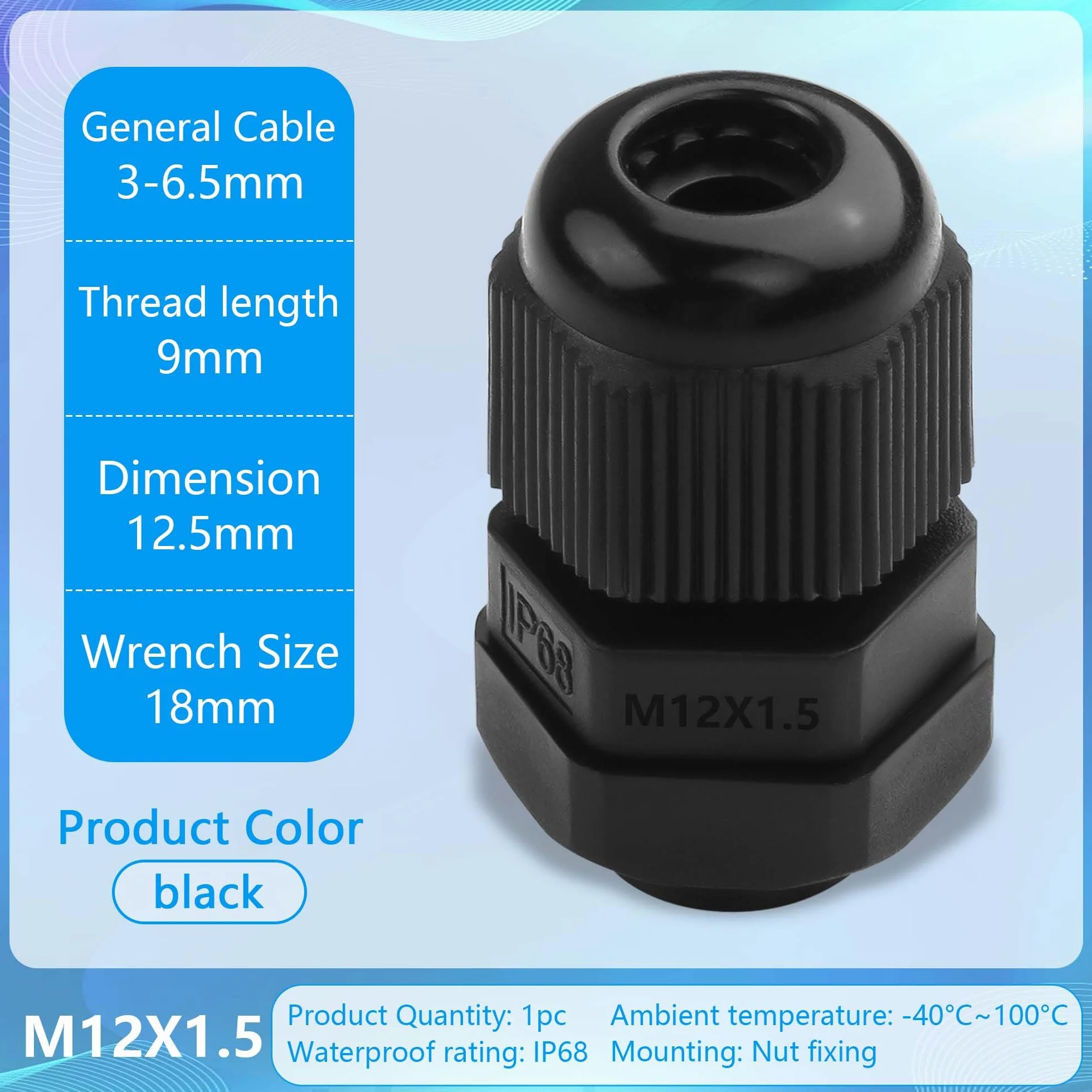 GINTOOYUN 10 unidades M12 x 1,5 glándula de cable impermeable de nailon articulado 3 mm 6,5 mm