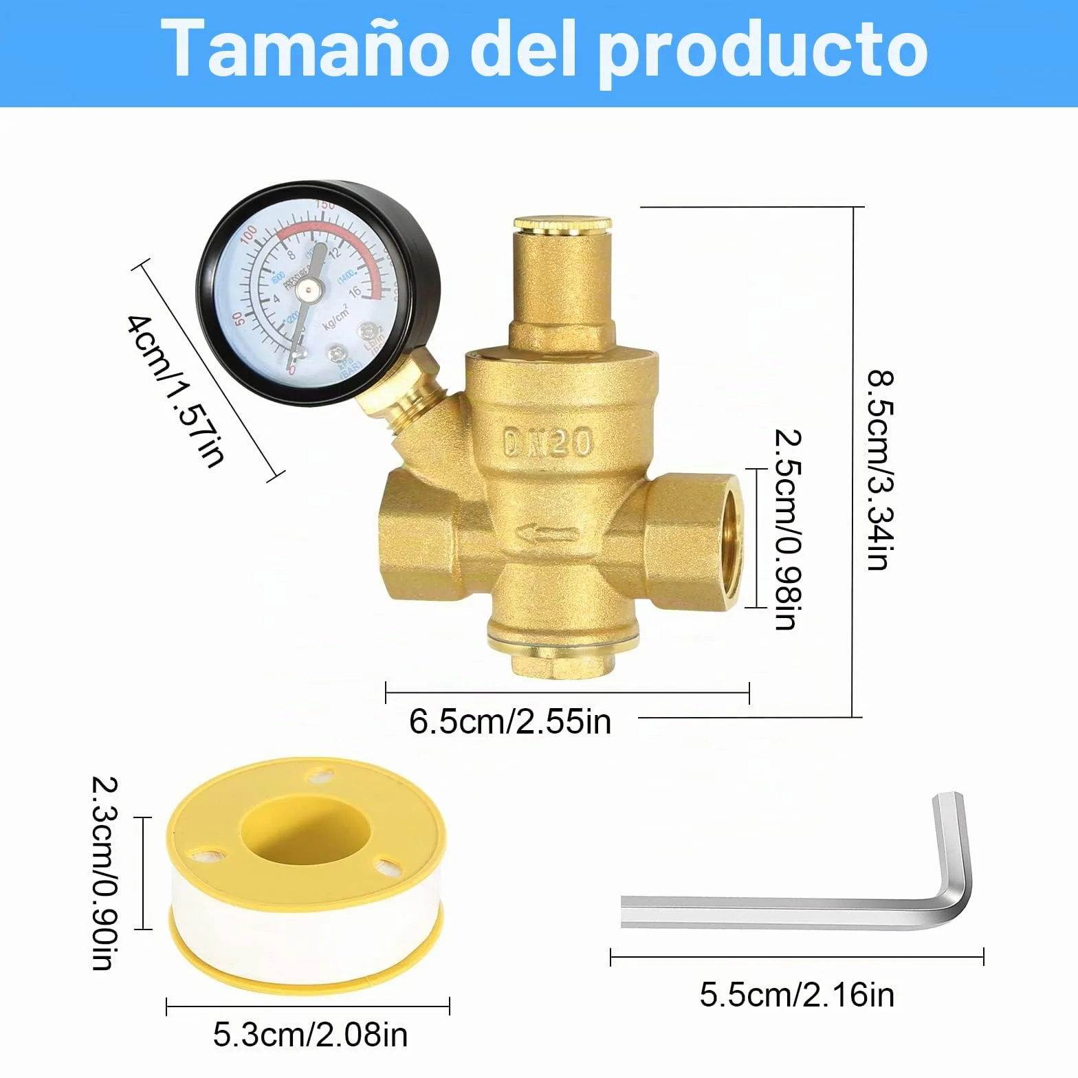 Regulador de Presión Agua DN20 3/4 Pulgada Latón Válvula Reductora