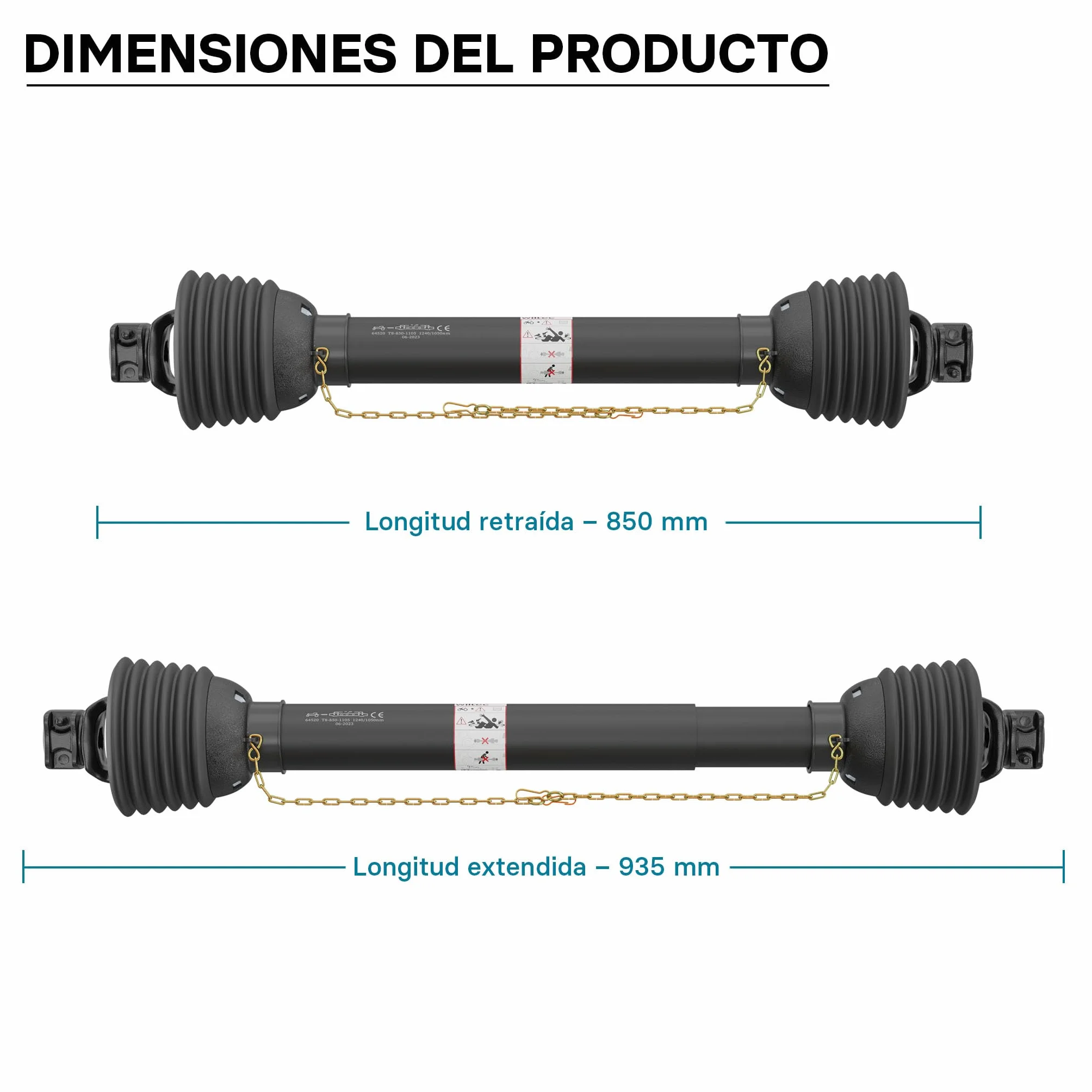 WilTec Toma de Fuerza T8 Eje transmisión cardán 850-935mm 1240Nm 540rpm PTO 110kW 2x1 3/8" 6 dientes