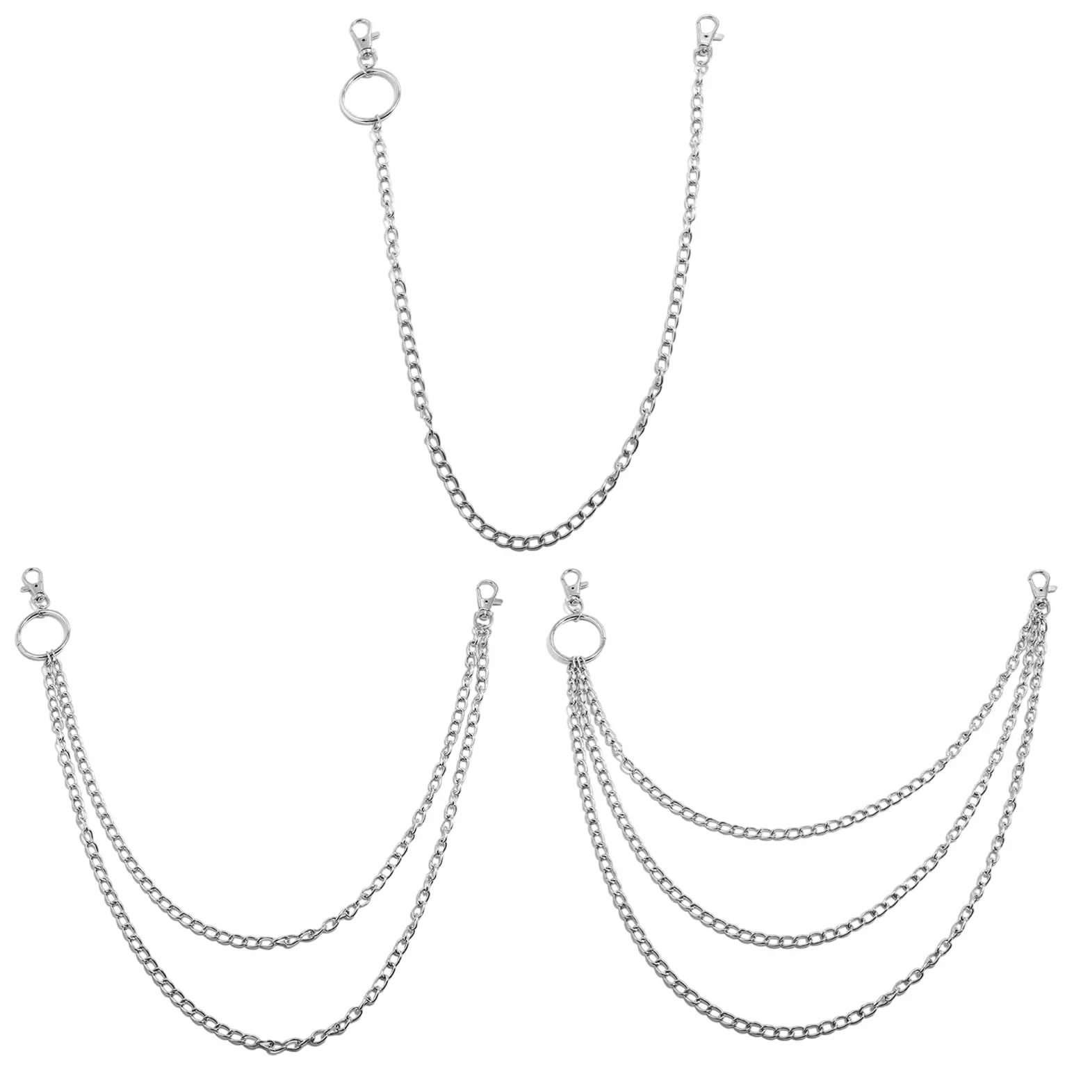 3 Piezas Cadena de Pantalón, Cadenas de Vaqueros, Hip Hop Cadenas de Jeans, Cadena para Cartera para Jeans, Cinturón, Billetera y Llaves (Plata)