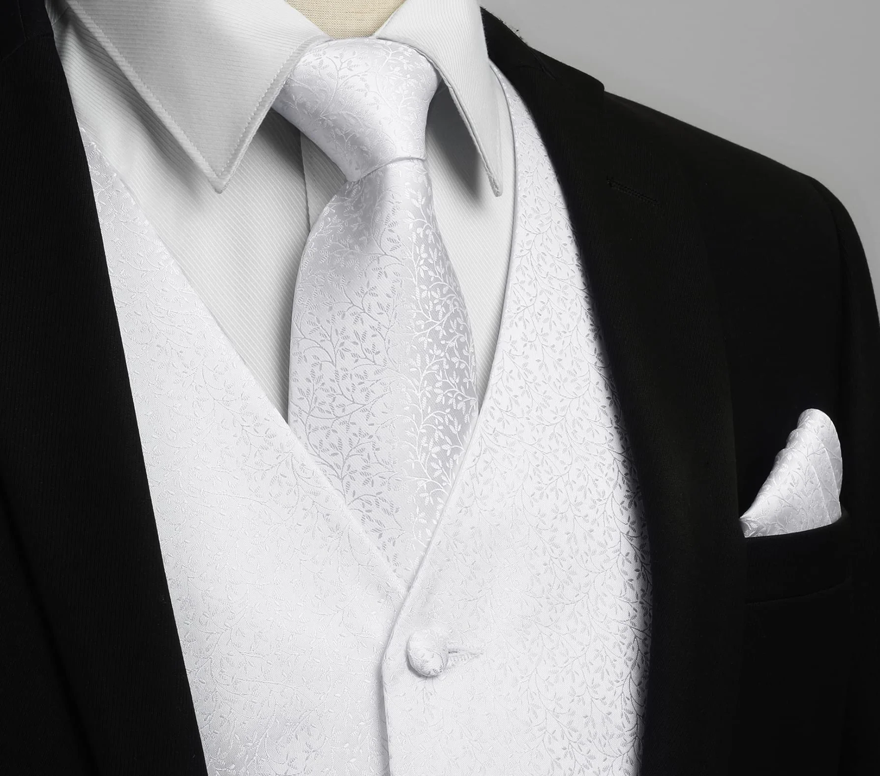 HISDERN Chaleco y corbata de jacquard floral paisley clasico para hombre y traje de chaleco cuadrado de bolsillo