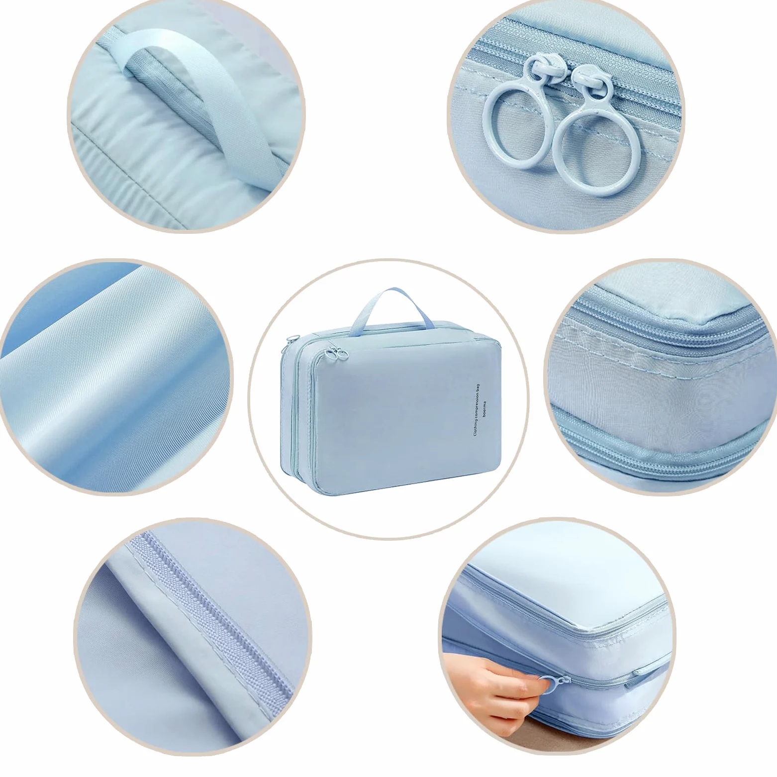 Cubos de embalaje de compresión de doble capa para viajes, bolsas organizadoras de equipaje comprimibles para maleta, bolsa de embalaje, accesorios de viaje, azul, L