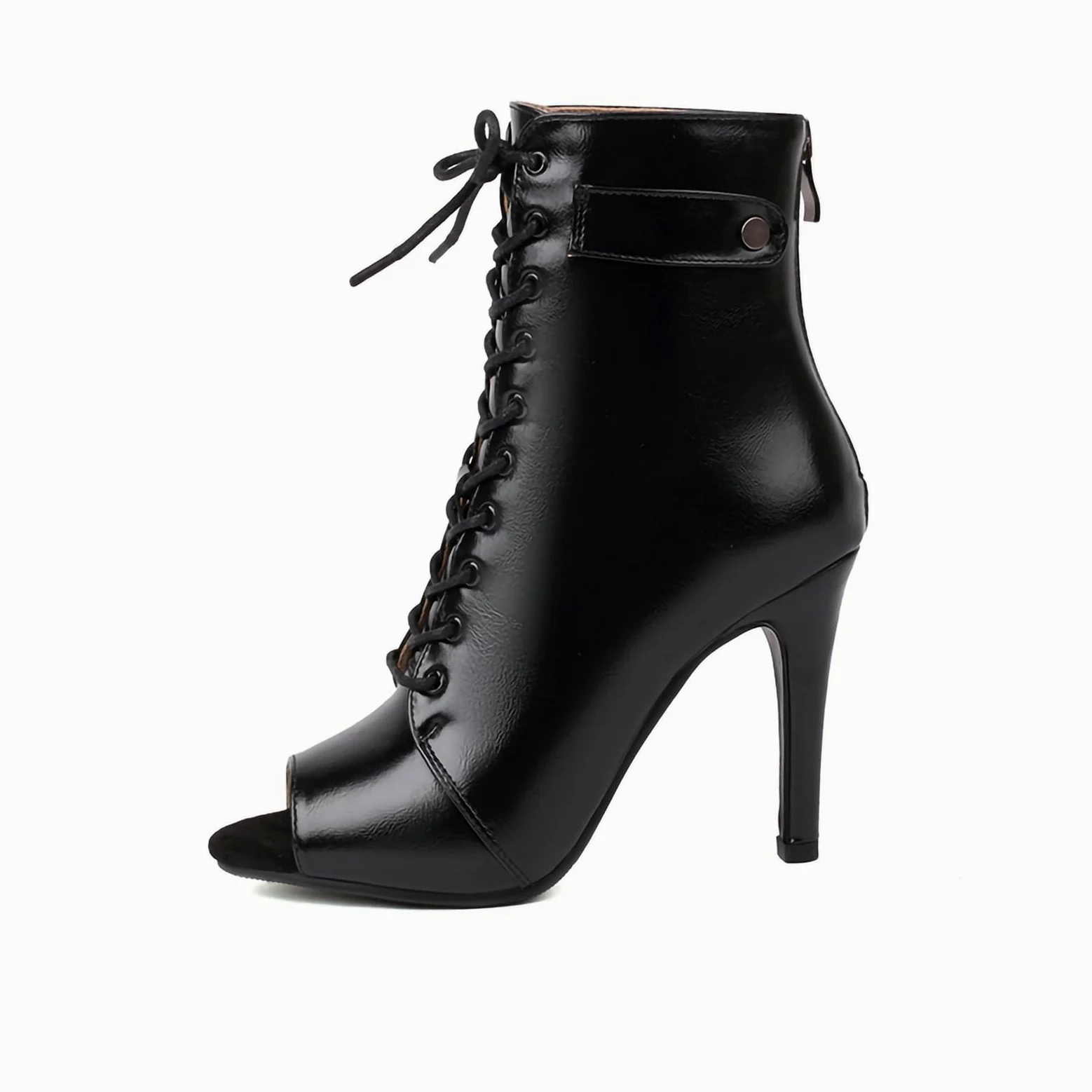 HROYL Botas de Baile Latino Mujer Tacones de Baile Heels Botines de Punta Abierta con Cordones