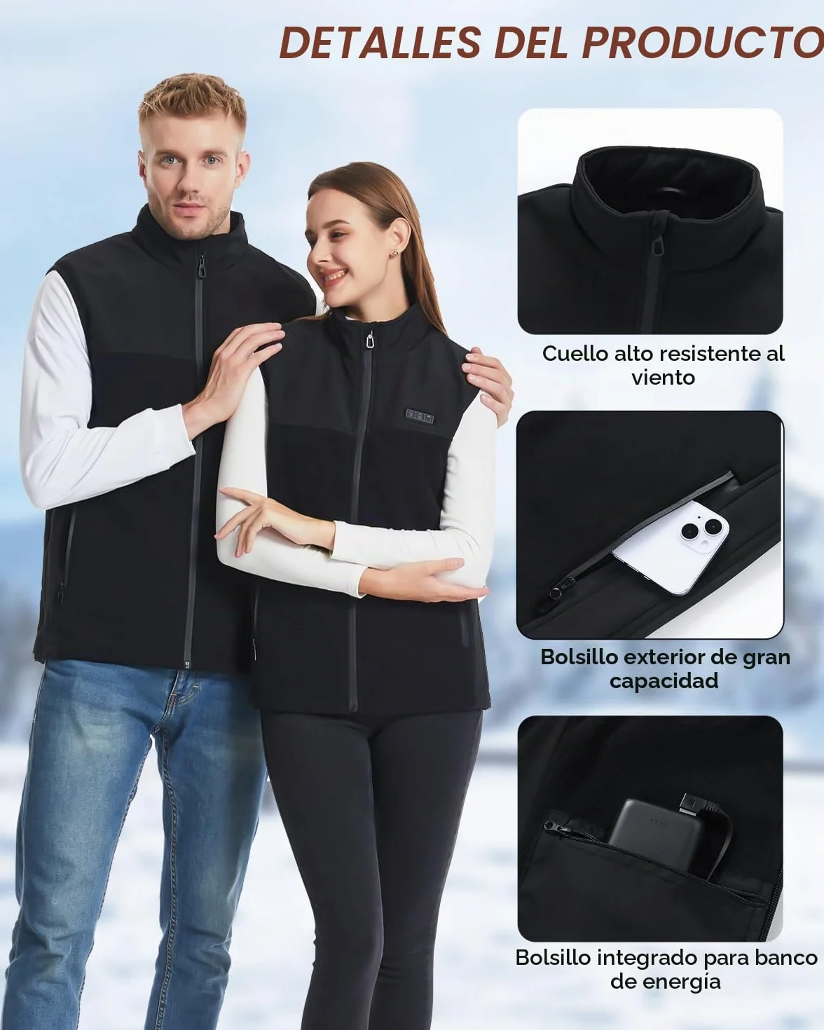 Chaleco Calefactable para Hombre Mujer,Chaqueta Calefactable con 10000mah Bateria 3 Niveles de Temperatura,13 Zonas de Calefacción,Tamaño Ajustable, Eléctrico Chaleco Térmico para el Invierno