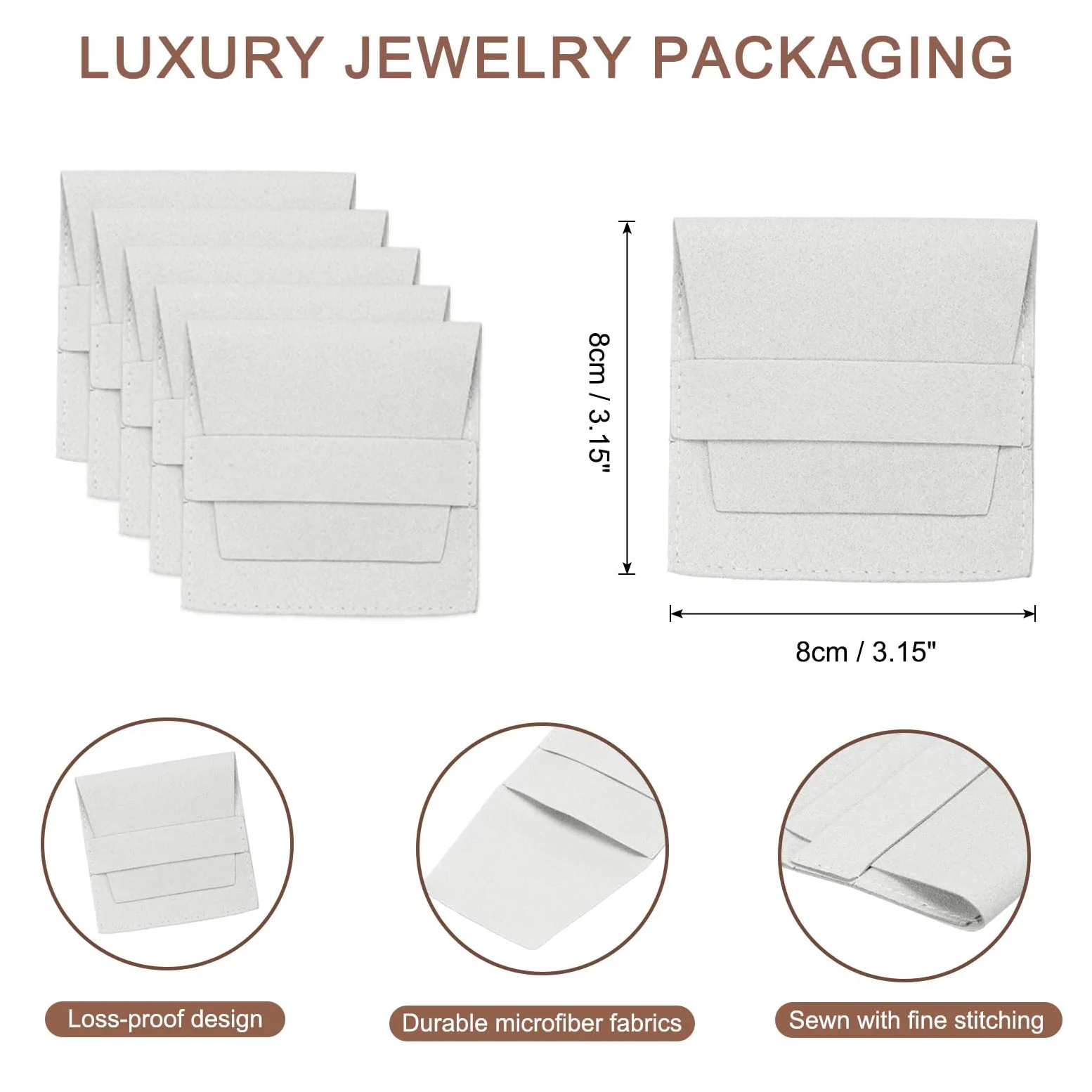 sourcing map 40 bolsas de microfibra para joyas de 3.1 x 3.1 pulgadas, mini bolsa de embalaje de joyería con banda para bolsa de regalo de joyería pequeña, collar a granel, aretes, pulsera, color gris