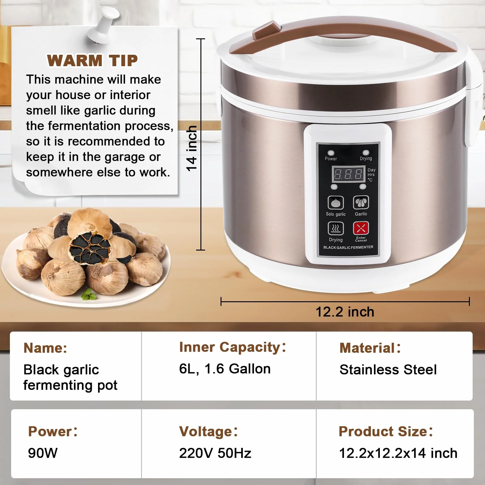YUCHENGTECH Fermentador de Ajo Negro 6L Automático Inteligente con Control de Tiempo y Temperatura