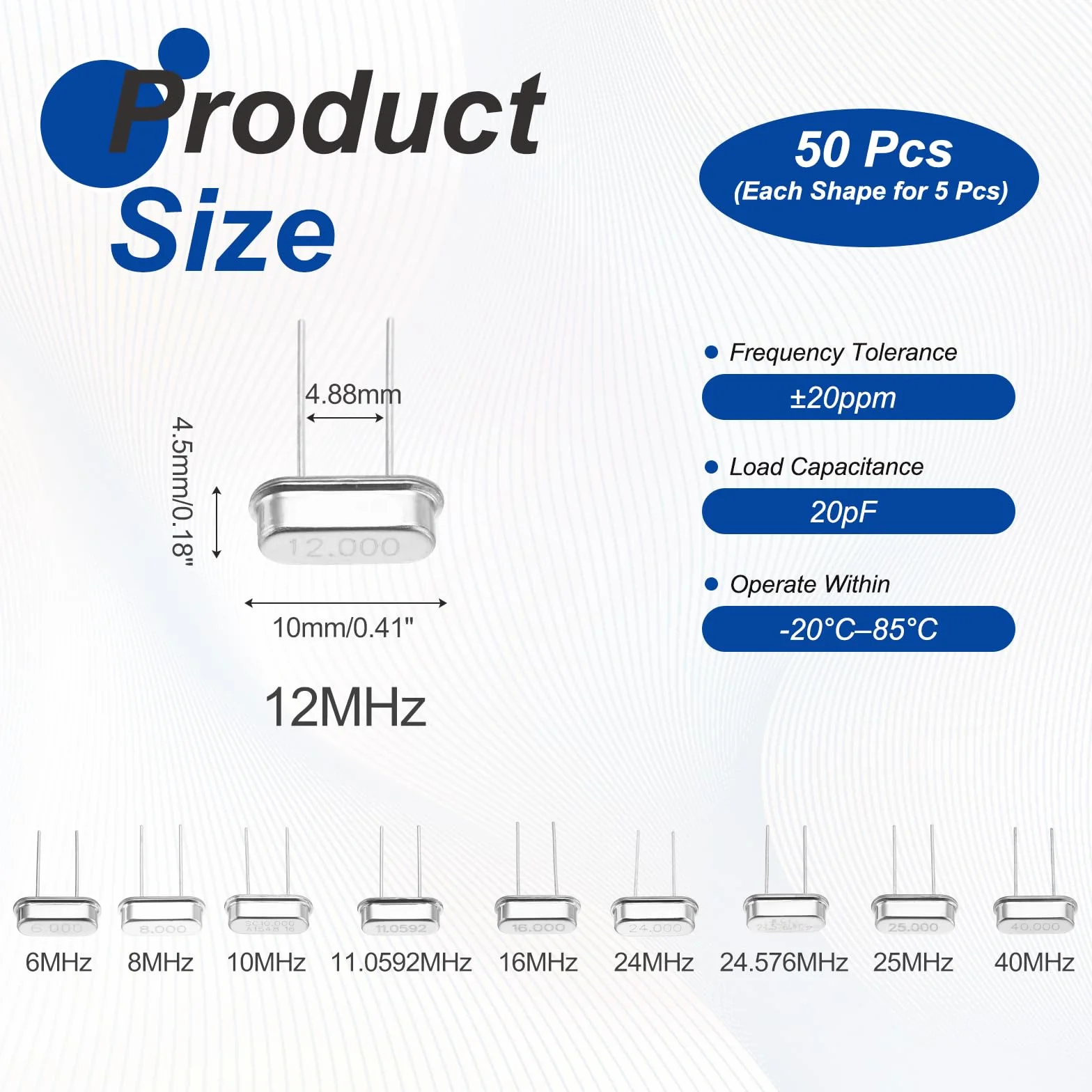QUARKZMAN 50 Pcs Oscilador De Cristal De Cuarzo Kit De Surtido DIP 2 Pines 6MHz A 40MHz