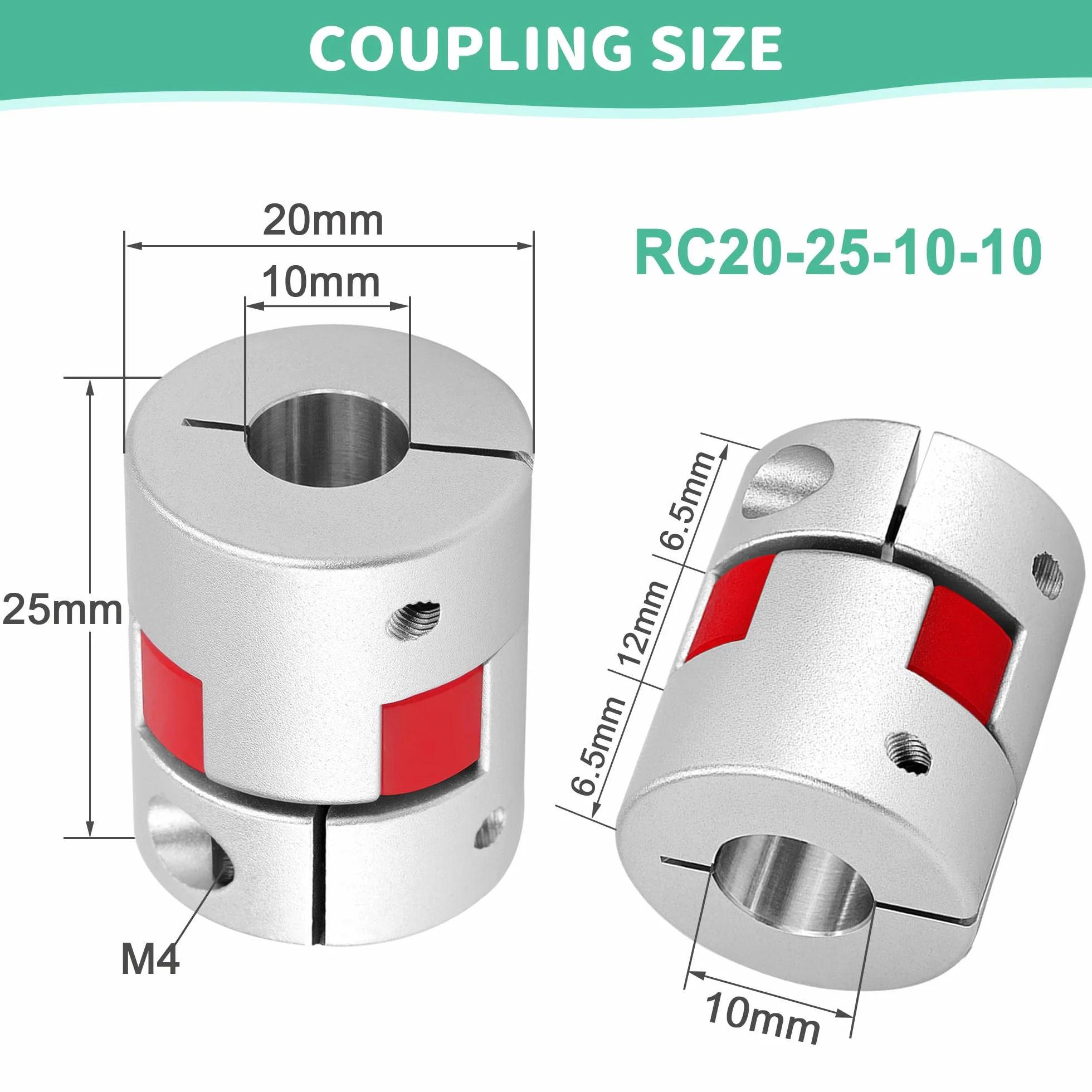 Acopladores Flexibles de Aluminio 10 mm a 10 mm, Conector Acoplamiento de Eje para impresora 3D CNC servomotor (D20 L25)