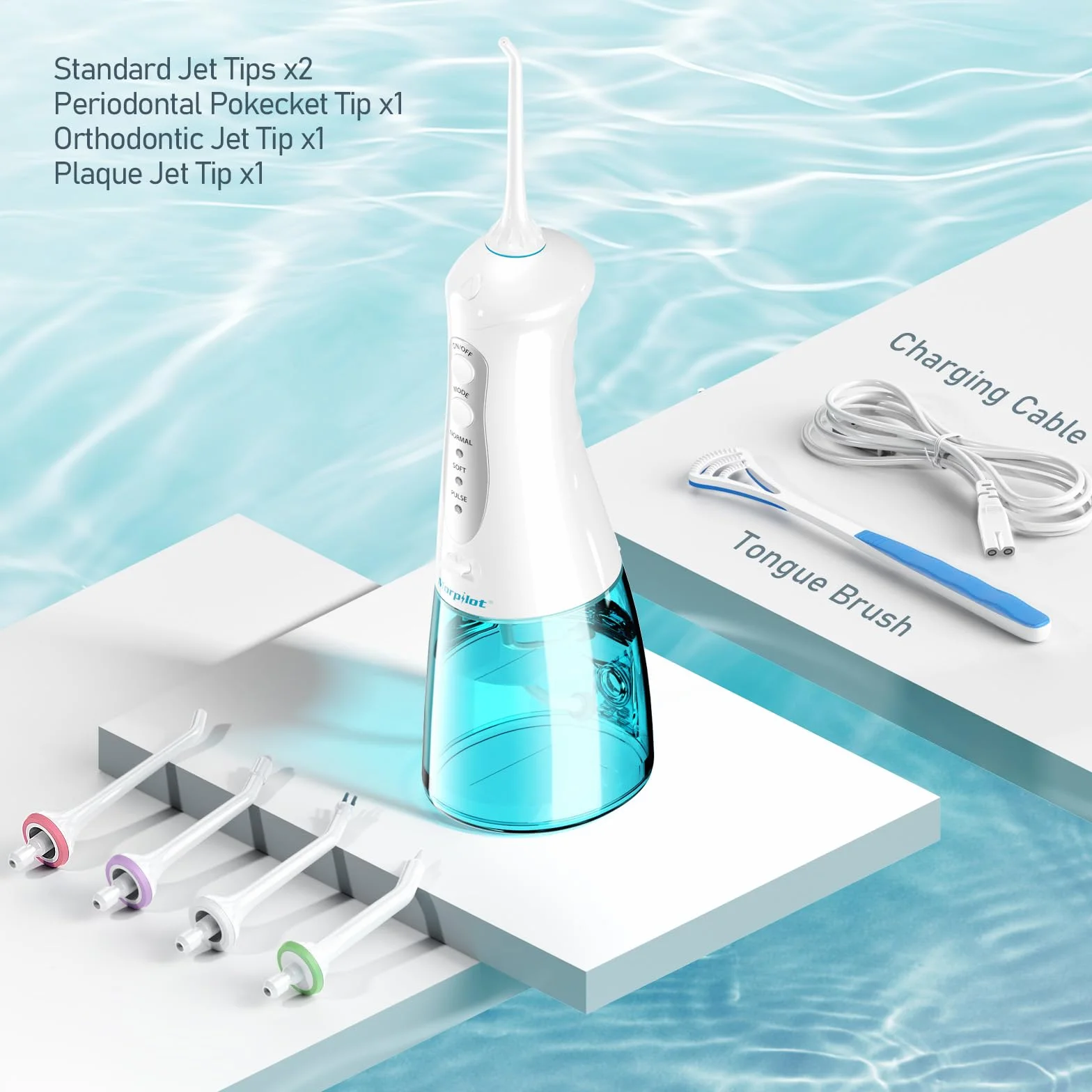 Morpilot Irrigador Bucal Dental Inalámbrico 3 Modos 5 Boquillas IPX7 300ML