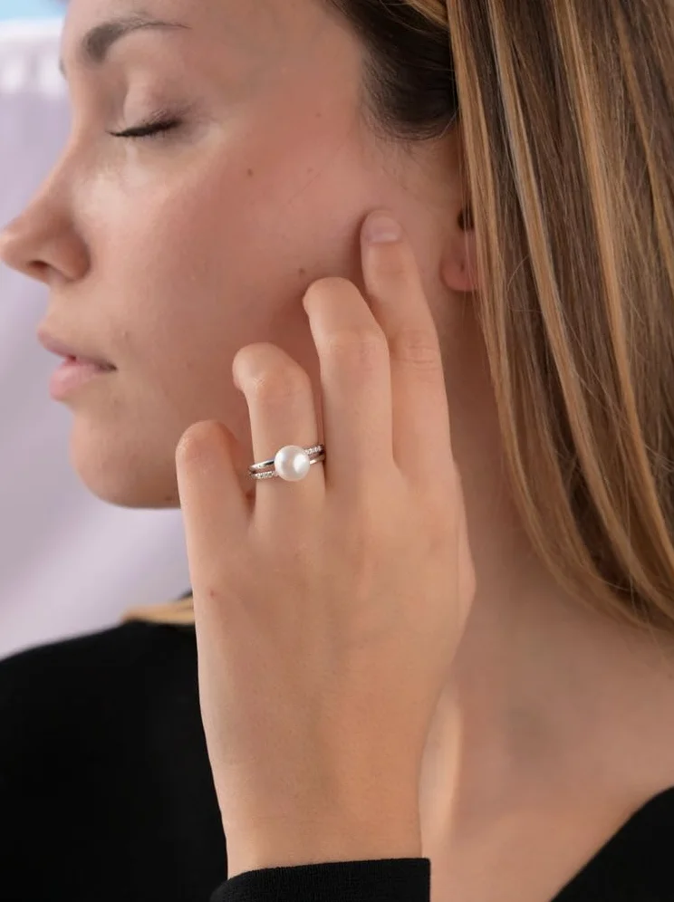 Anillo con Perla Estilo Dobles con circonitas