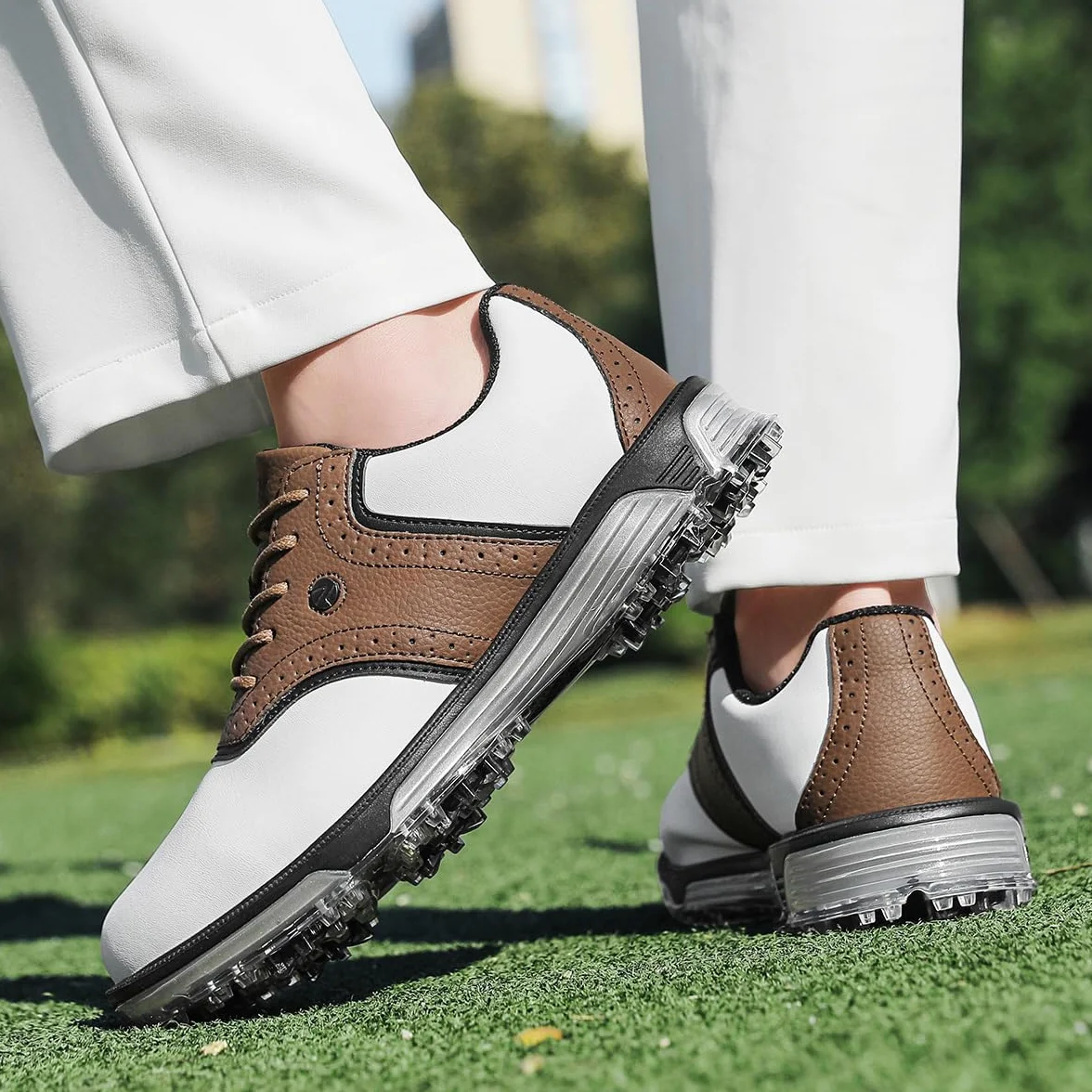 ULTIANT Zapatos de Golf para Hombre, Impermeables y Confortables, Diseño Clásico con Suela Antideslizante, Respirantes y Ligeros, Ideales para Juego y Entrenamiento de Golf en Campo