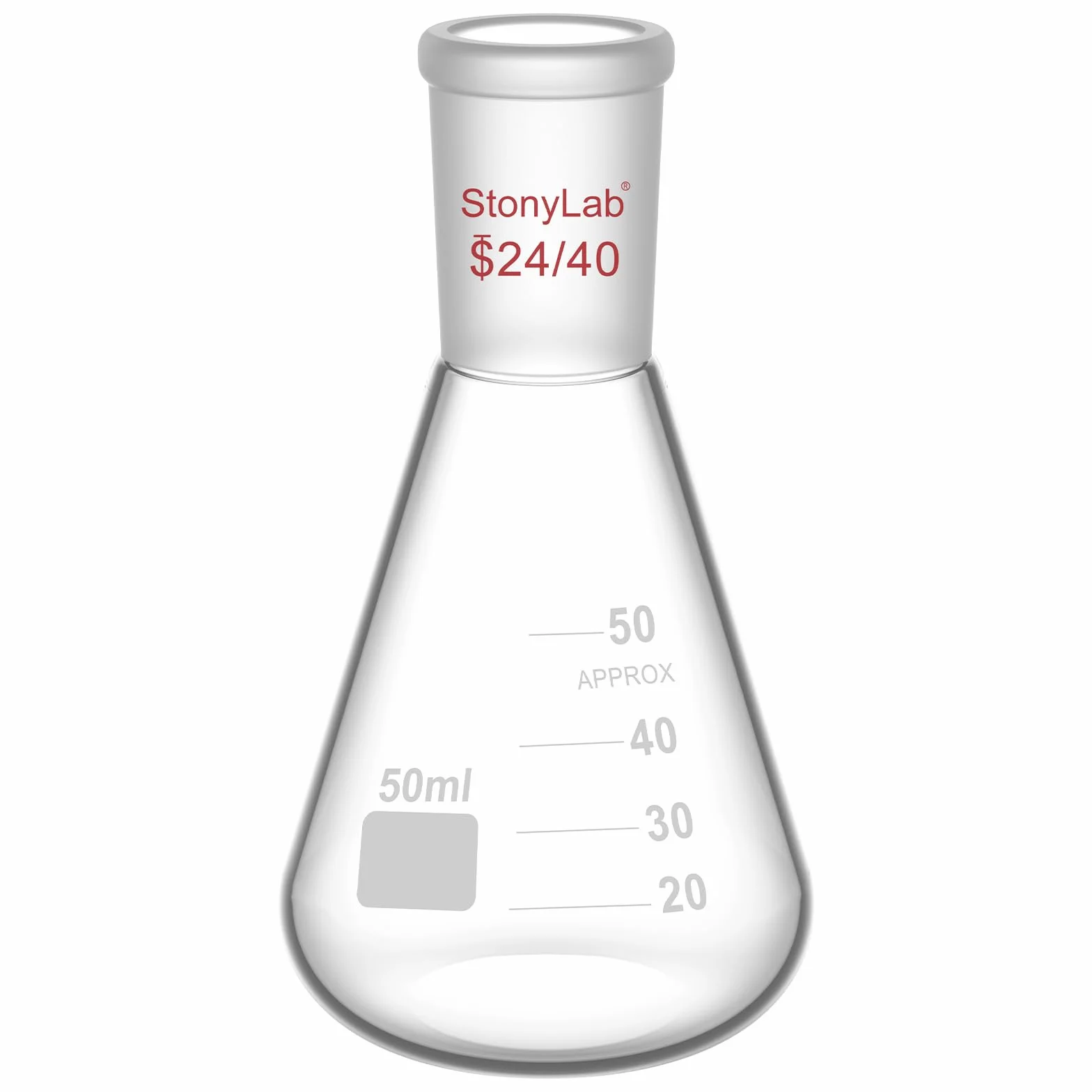 Matraz Erlenmeyer de Cristal 24/40 50ml, Frasco de Laboratorio de Vidrio de Borosilicato de Pared Gruesa