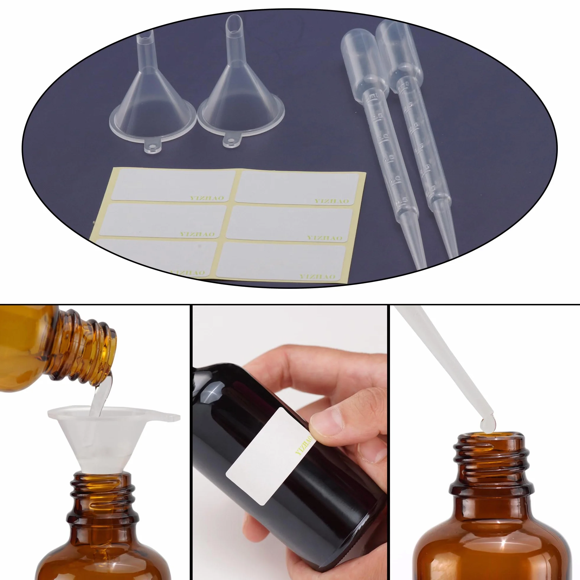 Frasco Cuentagotas Cristal 30ml con Pipeta para Aceite Esencial, Aromaterapia - 6 Piezas