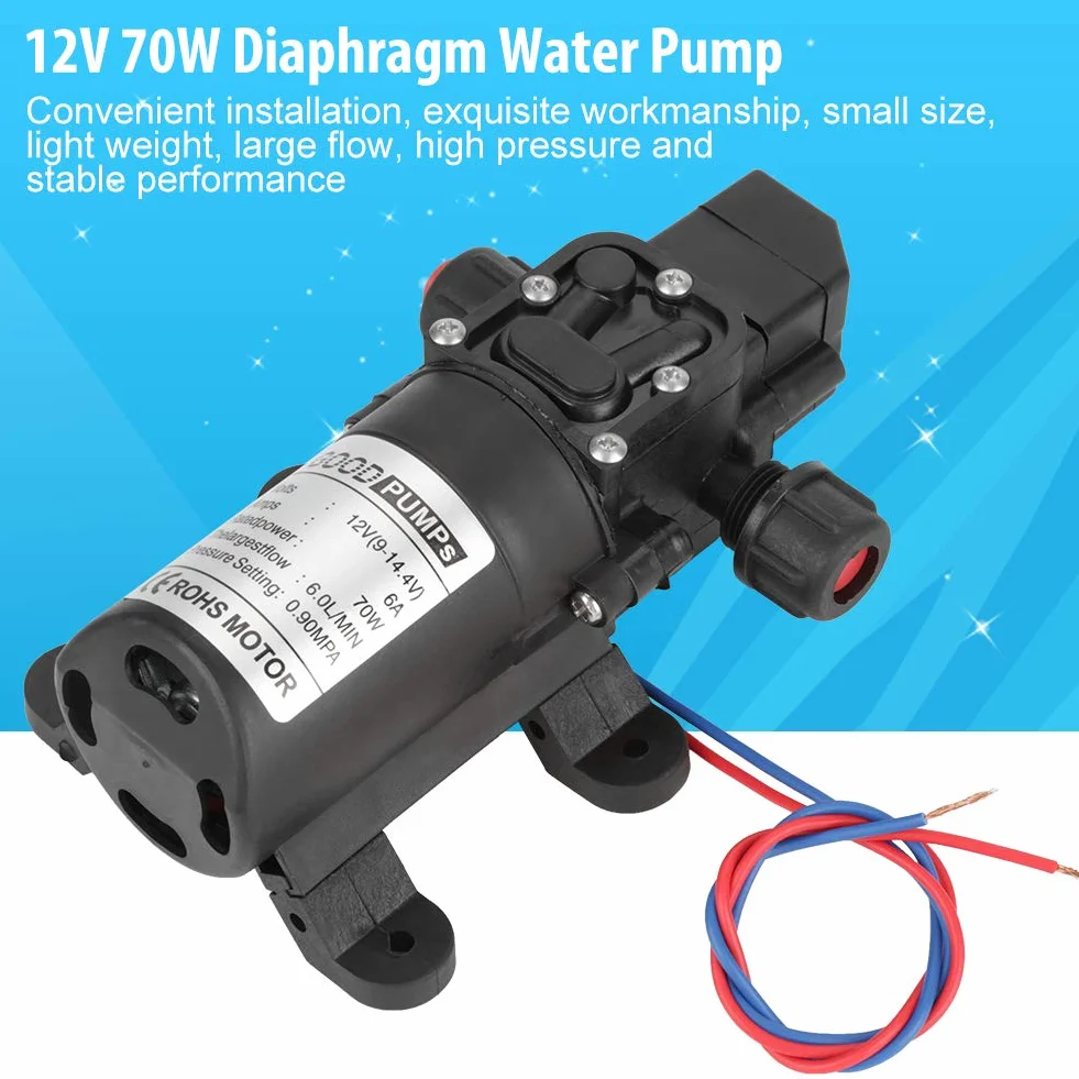 Bomba de Agua Autocebante DC 12V 0.9Mpa 6L/Min 70W Diafragma Alta Presión
