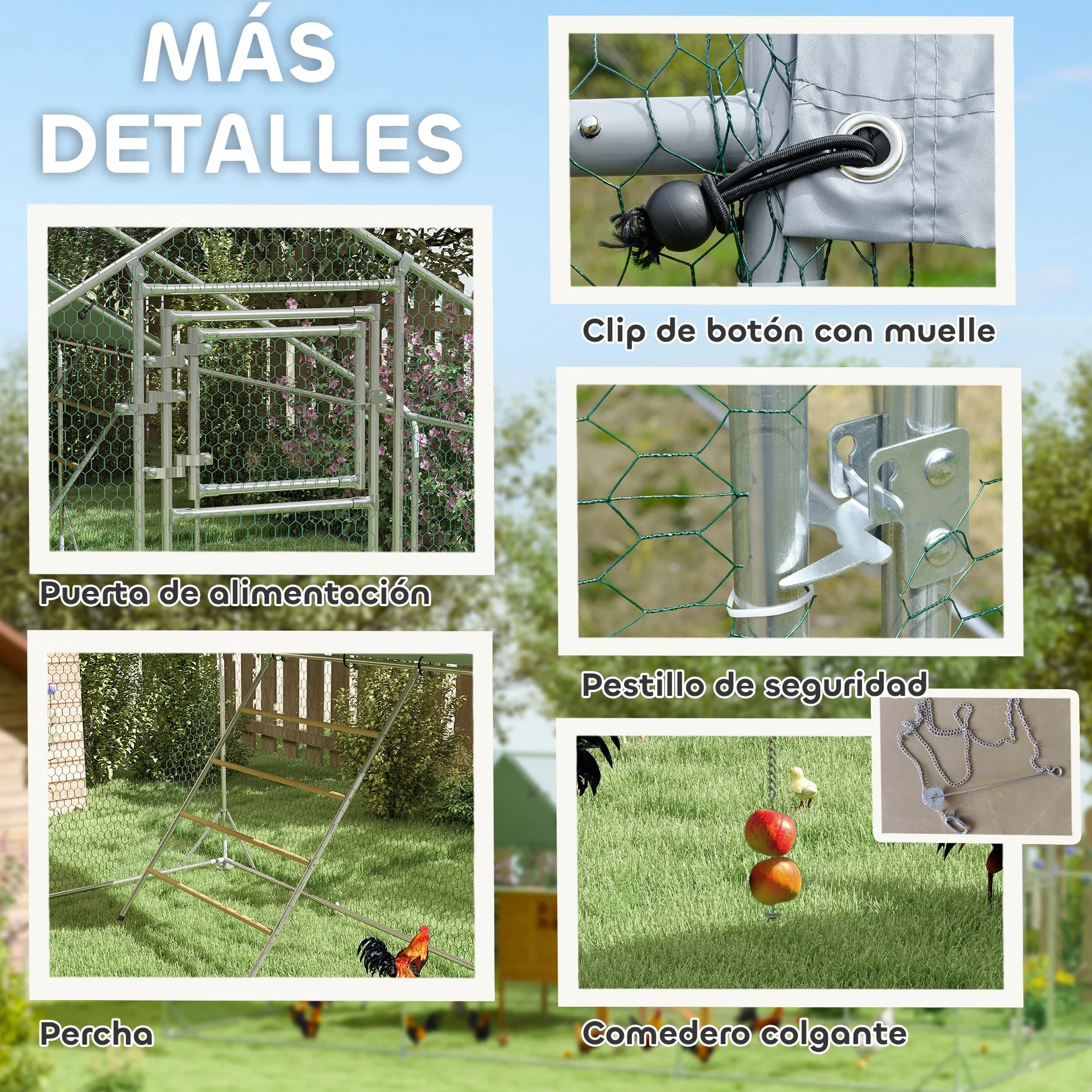 PawHut Gallinero Exterior 18 m² 3x6x1,95 m Acero Galvanizado para 18-24 Gallinas Impermeable Anti-UV