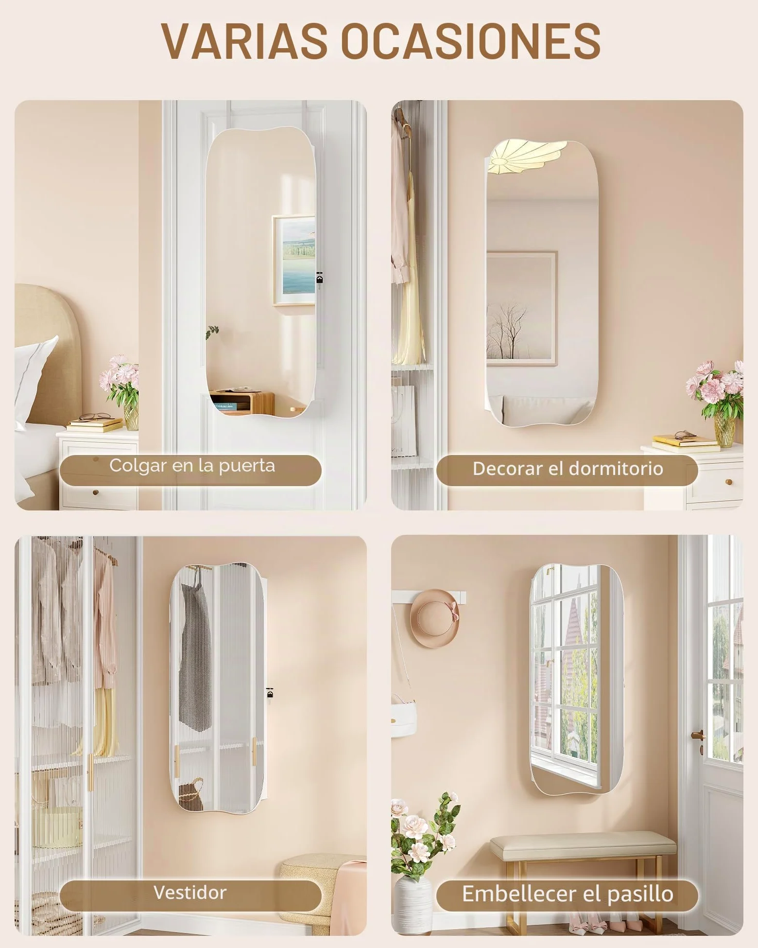 Hzuaneri Espejo Joyero de Pared Armario para Joyas e 6 LED, Blanco | Montar en Pared o Puerta, con Candado, Espejo Interior, para Pendiente Collar, para Dormitorios, Vestidores y Salón,JC36603BE