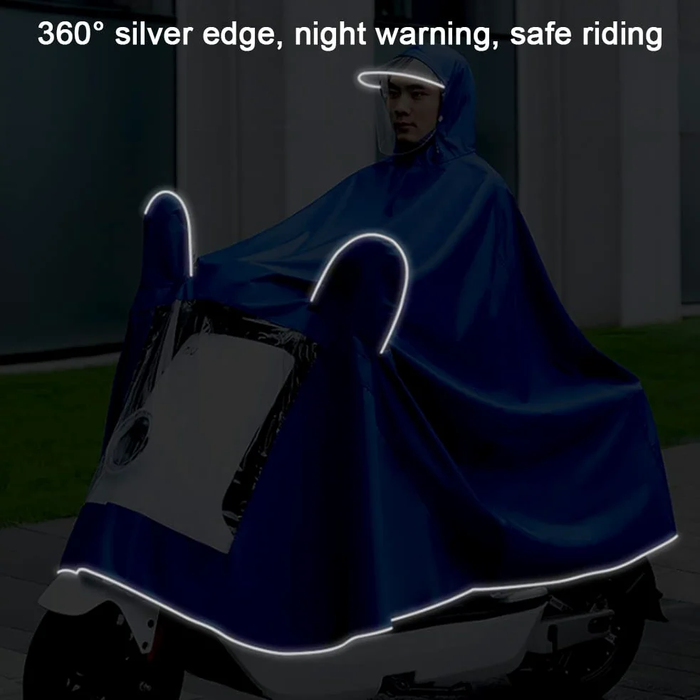 Chubasquero, Poncho Impermeable for Motocicleta, Scooter de Movilidad, Impermeable, con Visera(Blue,Double 4XL)