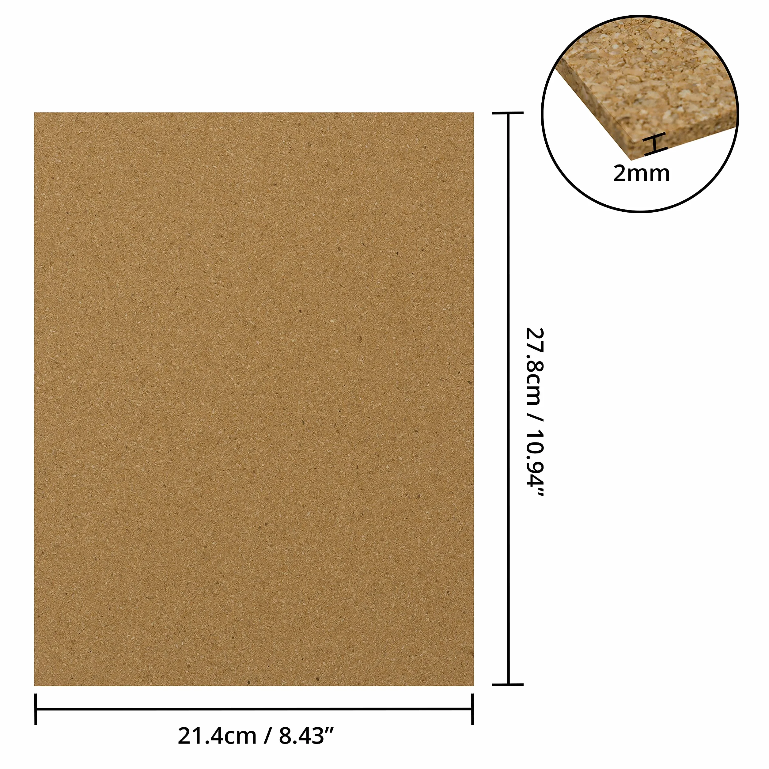 Panel Liege natural 27,8x21,4 cm 2 mm placa A4 decoración pared posavasos BELLE TE